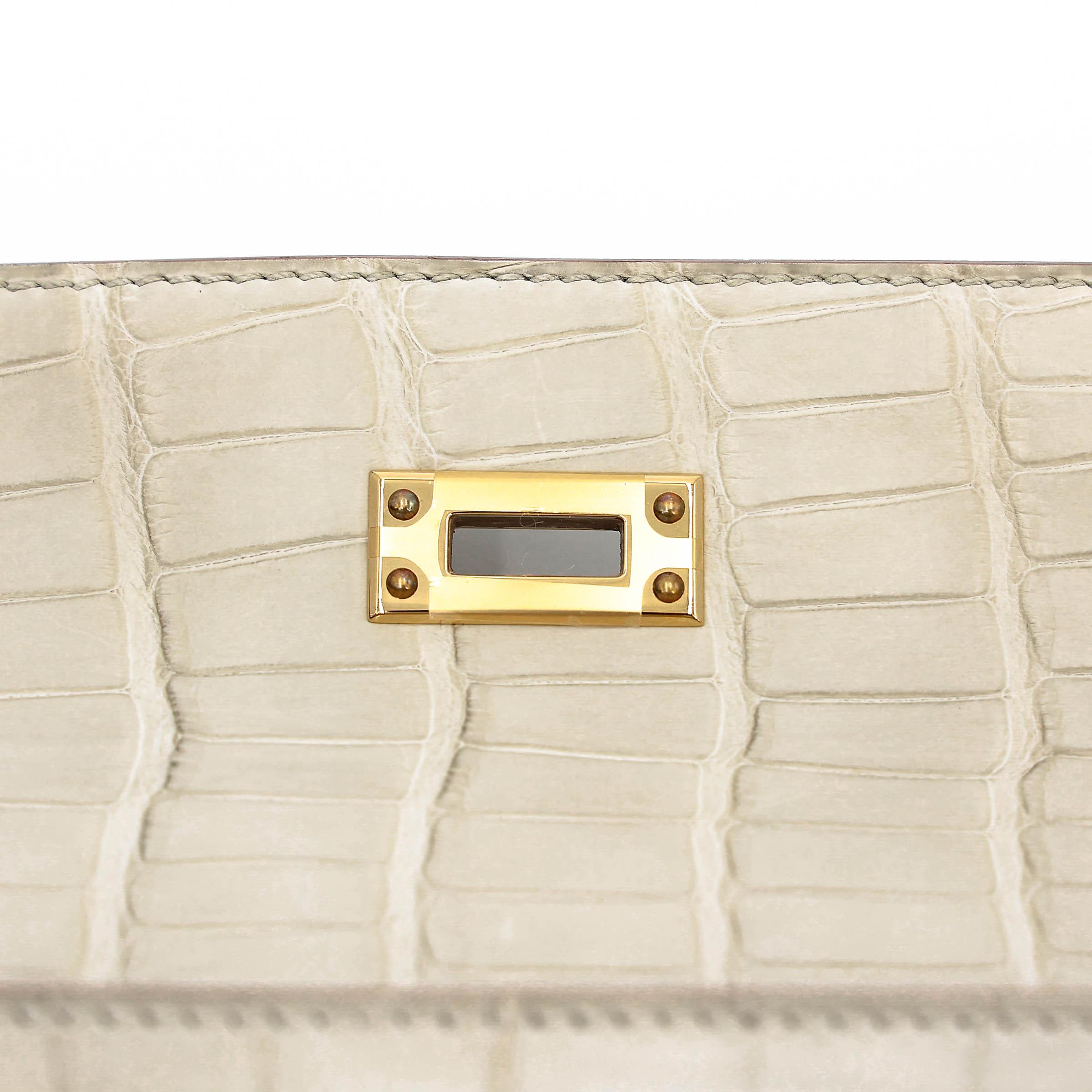 Brand New ( Rank N ) HERMÈS Kelly Pochette Beton (8L) Matte Alligator Gold hardware K (2025) - 11