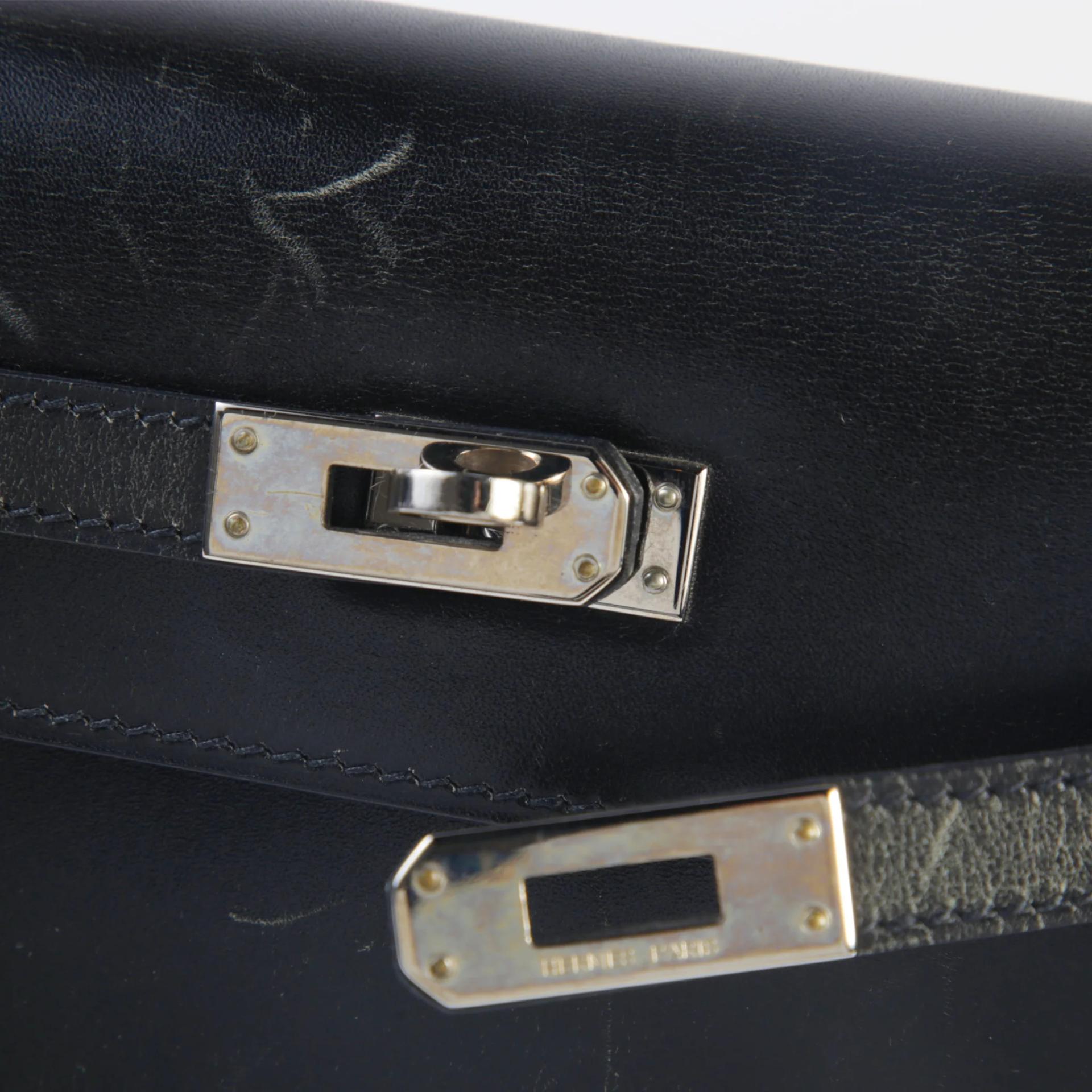 Good ( Rank AB) HERMÈS Kelly 25 Sellier Noir (89) Box-calf Palladium hardware Square L (2008) - 9