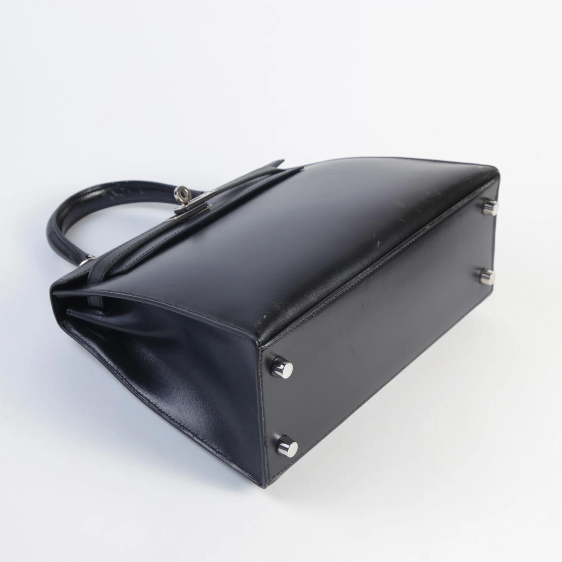 Good ( Rank AB) HERMÈS Kelly 25 Sellier Noir (89) Box-calf Palladium hardware Square L (2008) - 5
