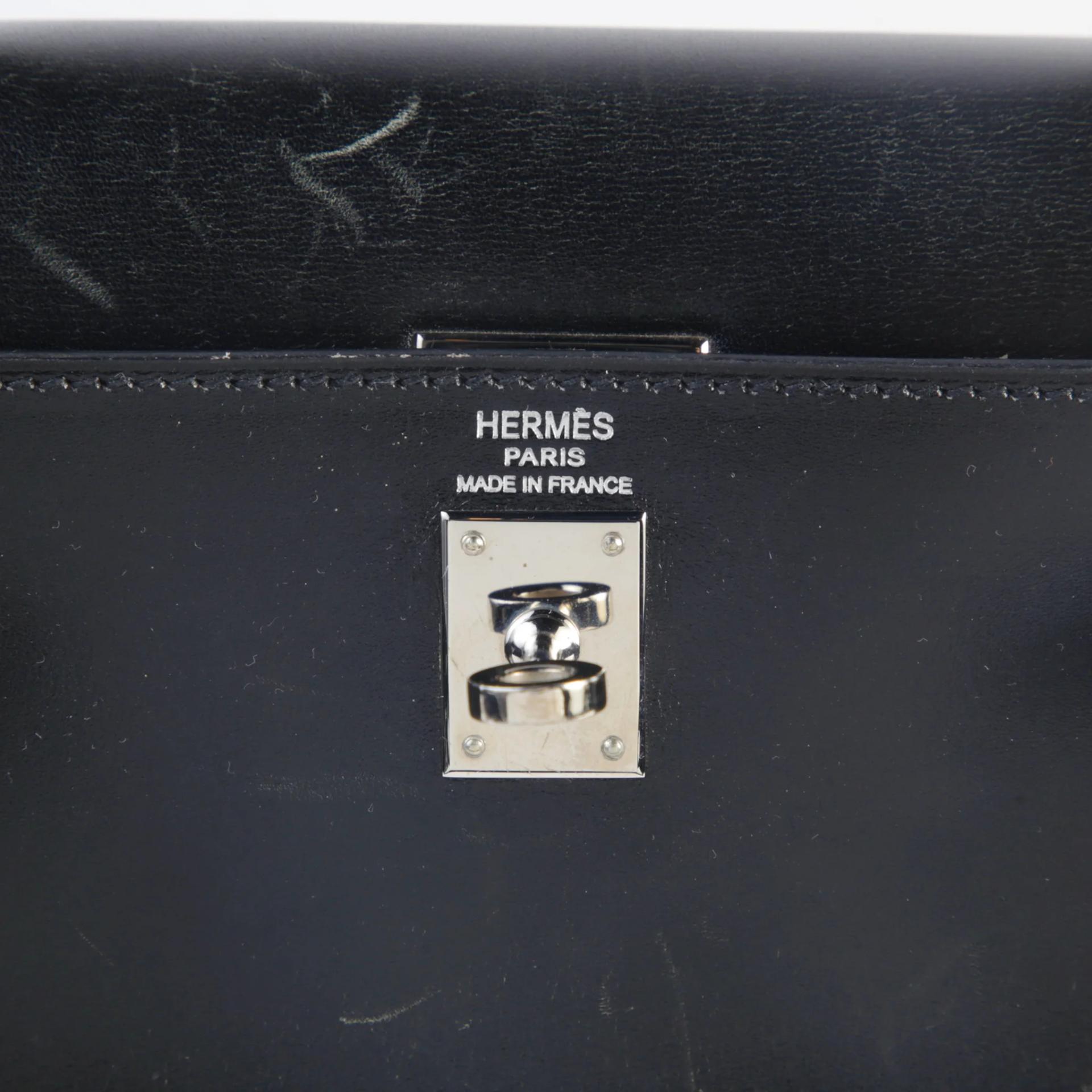 Good ( Rank AB) HERMÈS Kelly 25 Sellier Noir (89) Box-calf Palladium hardware Square L (2008) - 10