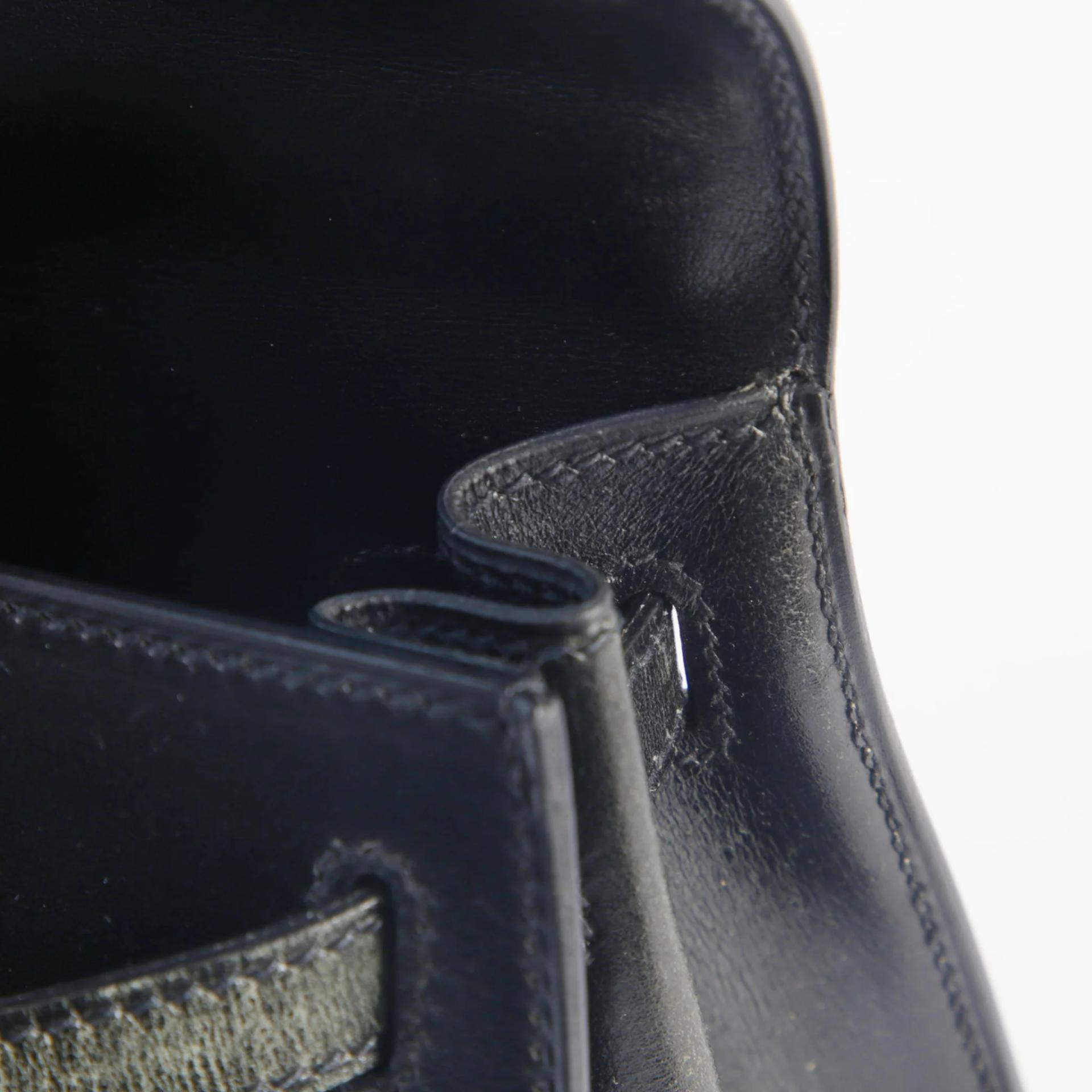 Good ( Rank AB) HERMÈS Kelly 25 Sellier Noir (89) Box-calf Palladium hardware Square L (2008) - 13