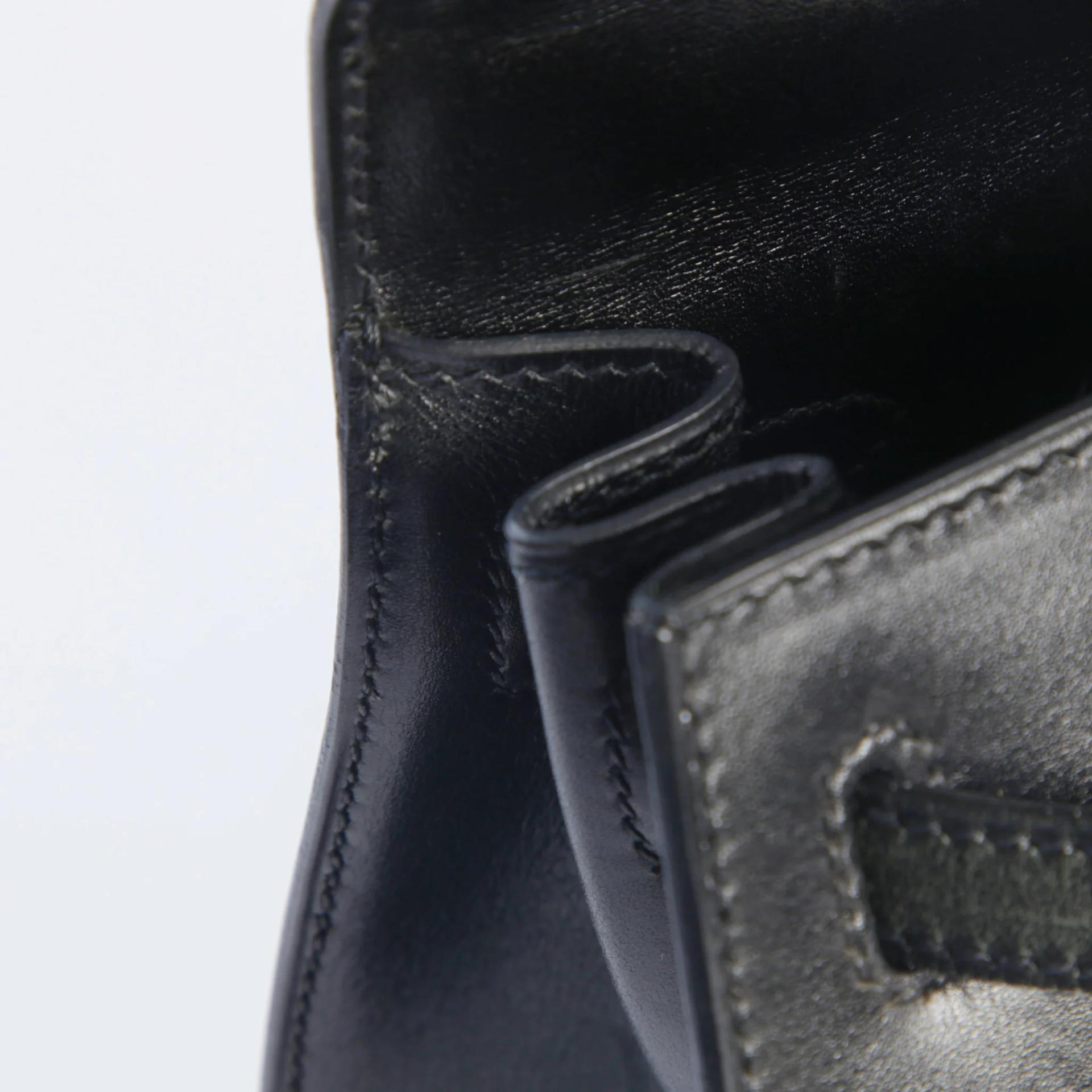Good ( Rank AB) HERMÈS Kelly 25 Sellier Noir (89) Box-calf Palladium hardware Square L (2008) - 14