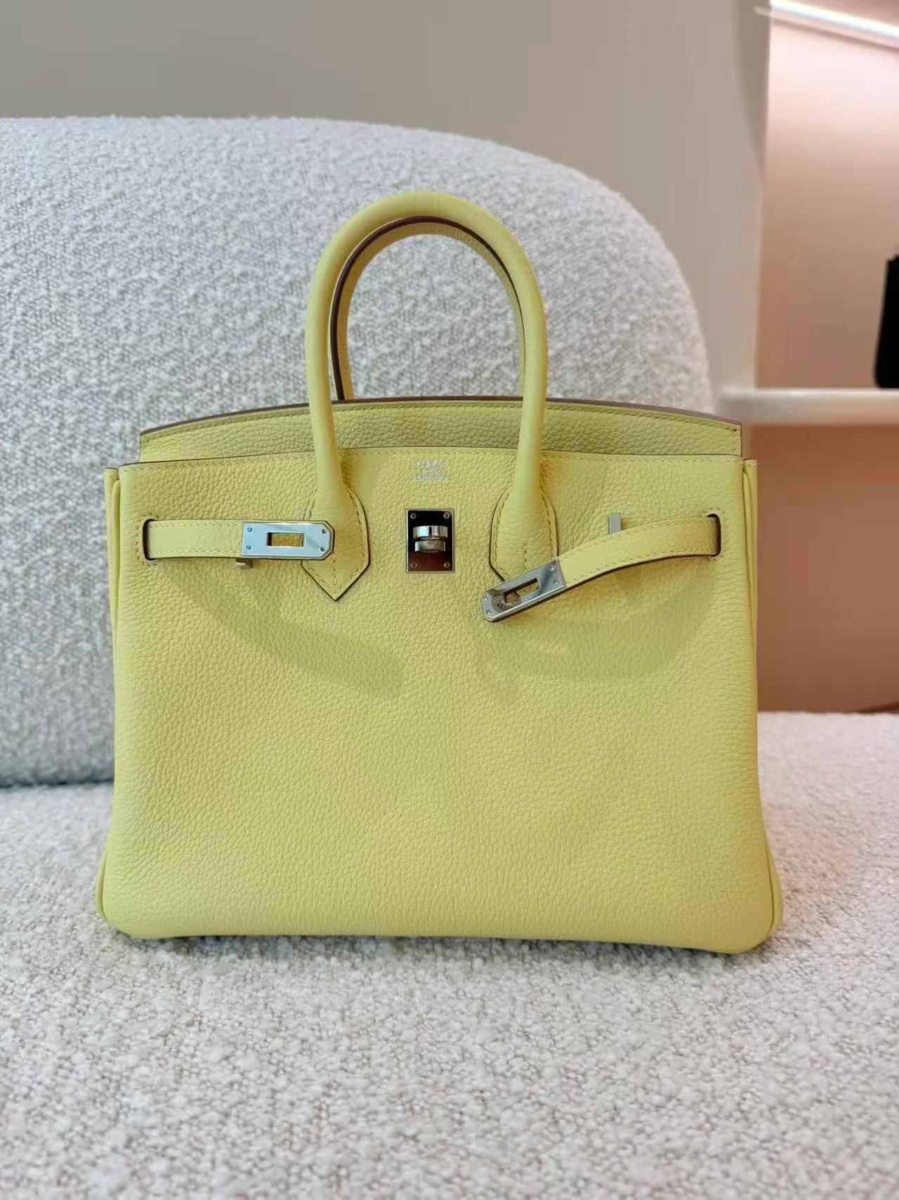 Excellent ( Rank SA ) HERMÈS Birkin 25 Jaune Poussin (1Z) Togo Palladium hardware B (2023) - 4