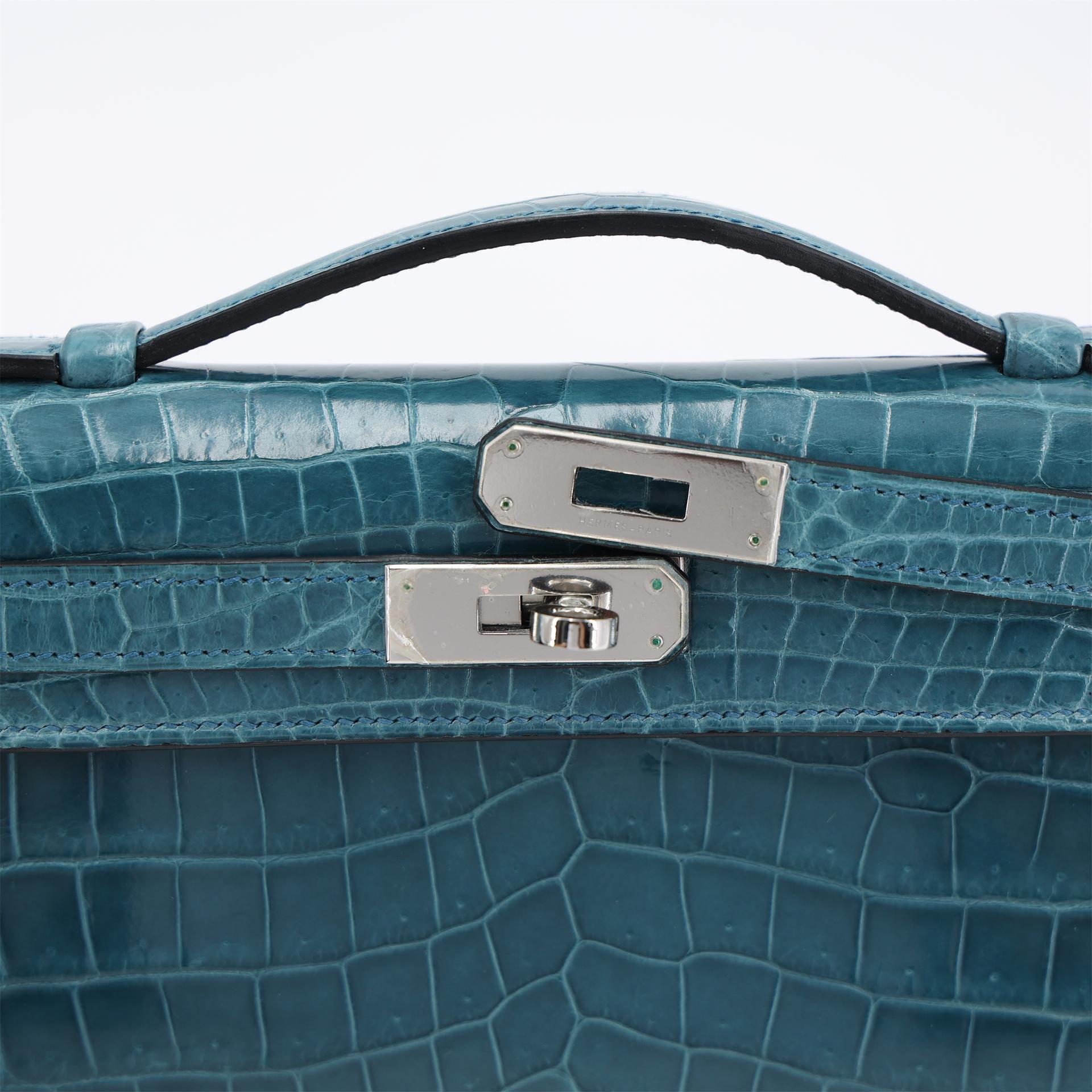 Excellent ( Rank SA ) HERMÈS Kelly Cut Colvert (1P) Shiny Niloticus Crocodile Palladium hardware T (2015) - 8