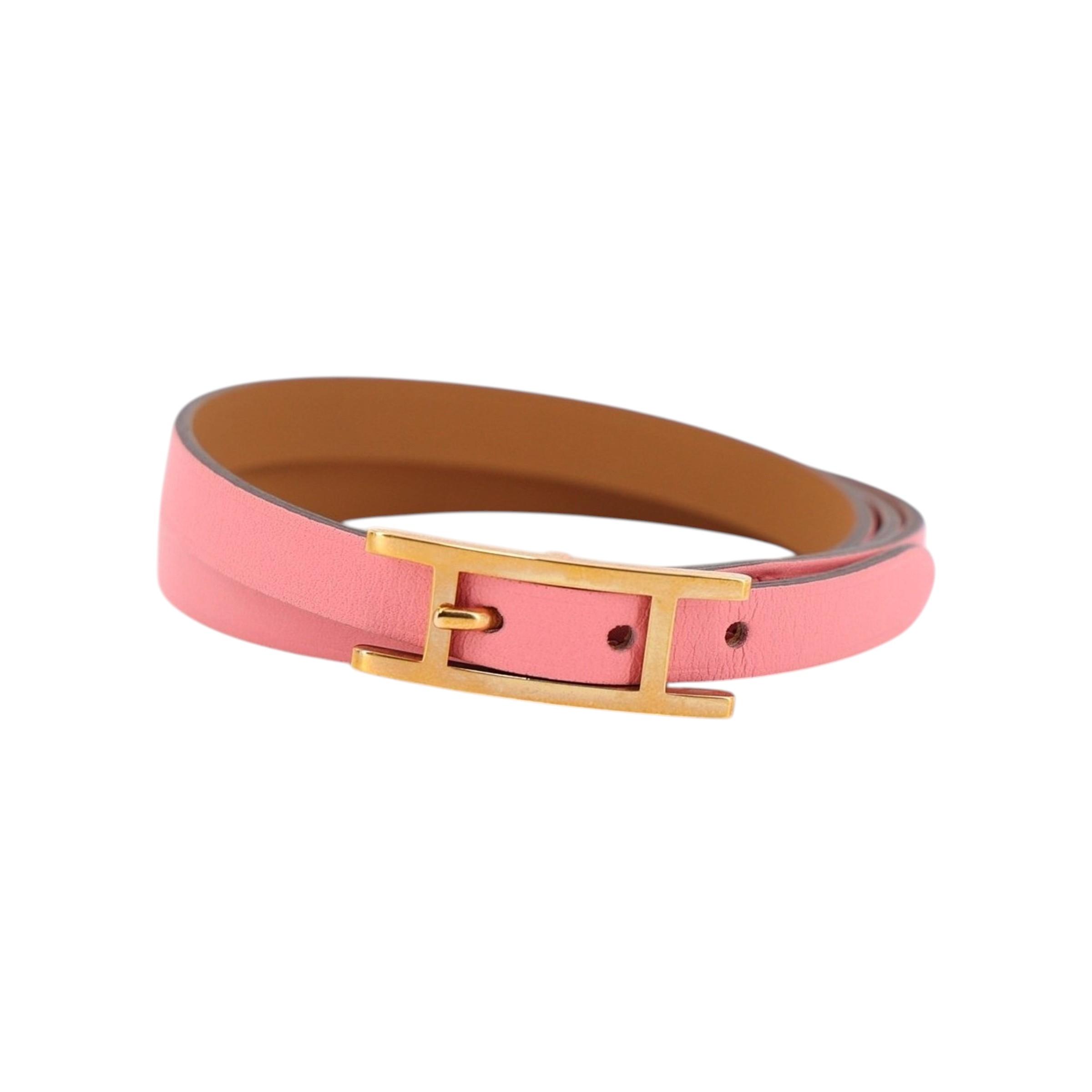 Unused ( Rank NS ) HERMÈS Behapi Double Tour bracelet Rose Azalee (8W) Swift Rose Gold hardware C (2018) - 1
