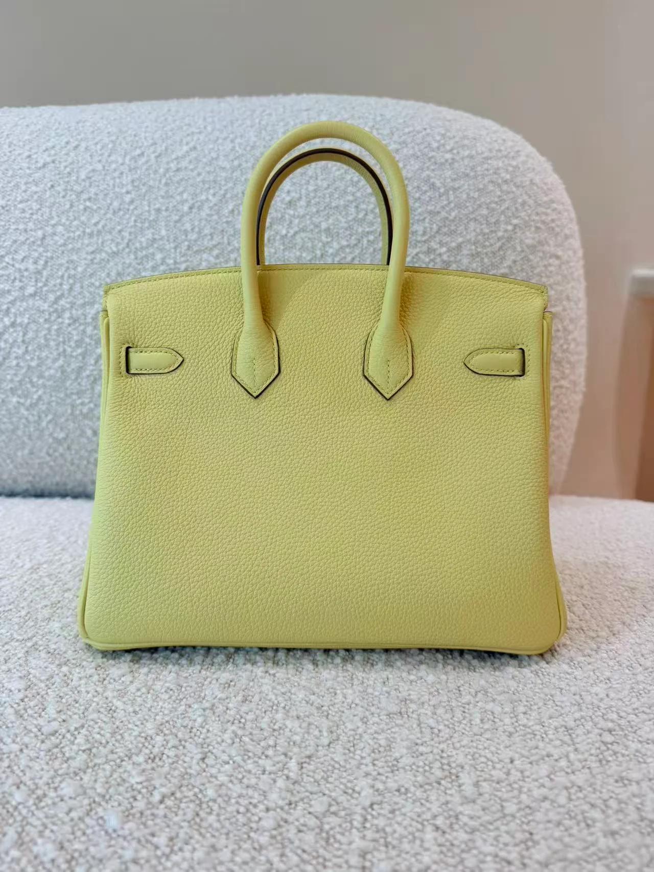 Excellent ( Rank SA ) HERMÈS Birkin 25 Jaune Poussin (1Z) Togo Palladium hardware B (2023) - 5
