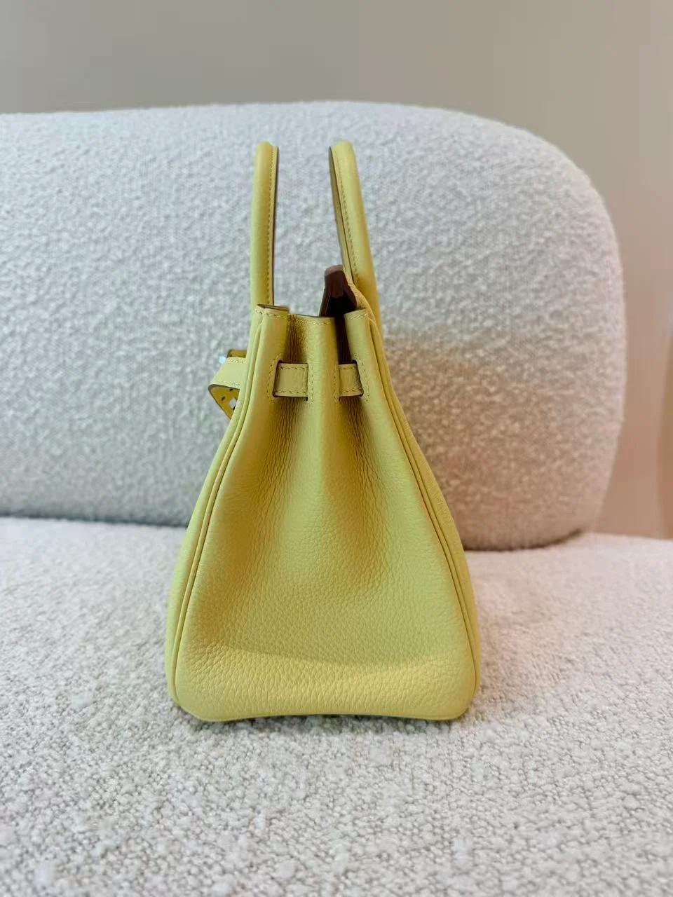 Excellent ( Rank SA ) HERMÈS Birkin 25 Jaune Poussin (1Z) Togo Palladium hardware B (2023) - 6
