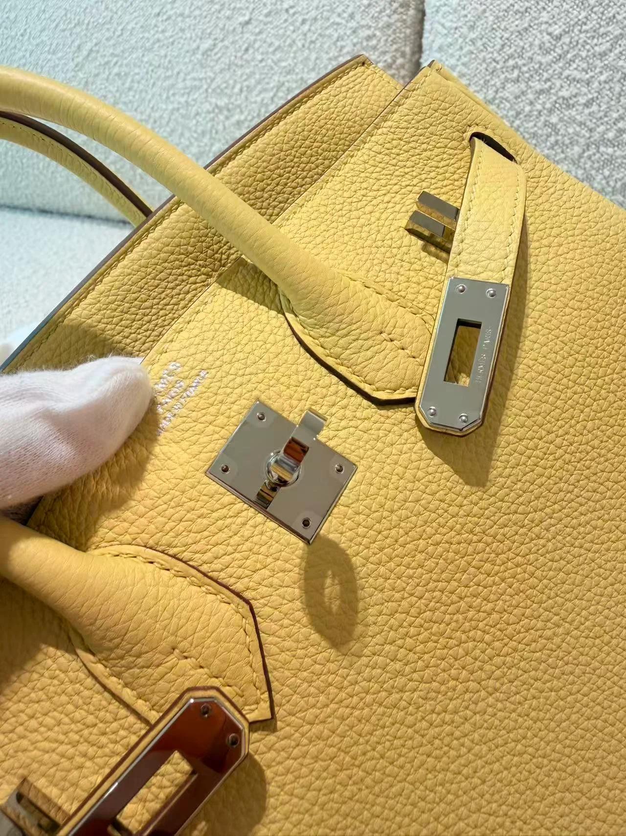 Excellent ( Rank SA ) HERMÈS Birkin 25 Jaune Poussin (1Z) Togo Palladium hardware B (2023) - 14