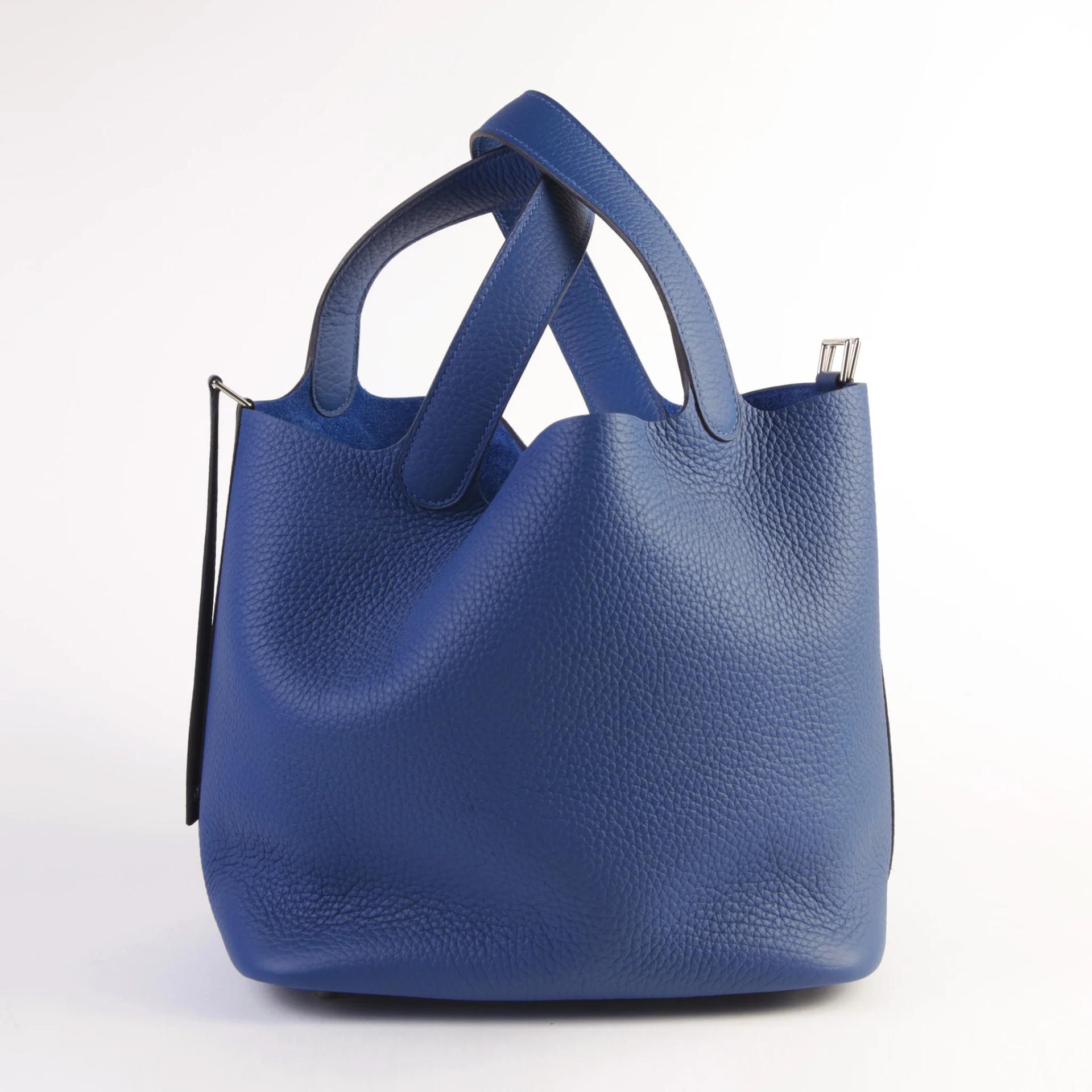 Unused ( Rank NS ) HERMÈS Picotin Lock MM Bleu Tie (P5) Clemence Palladium hardware W (2024) - 5