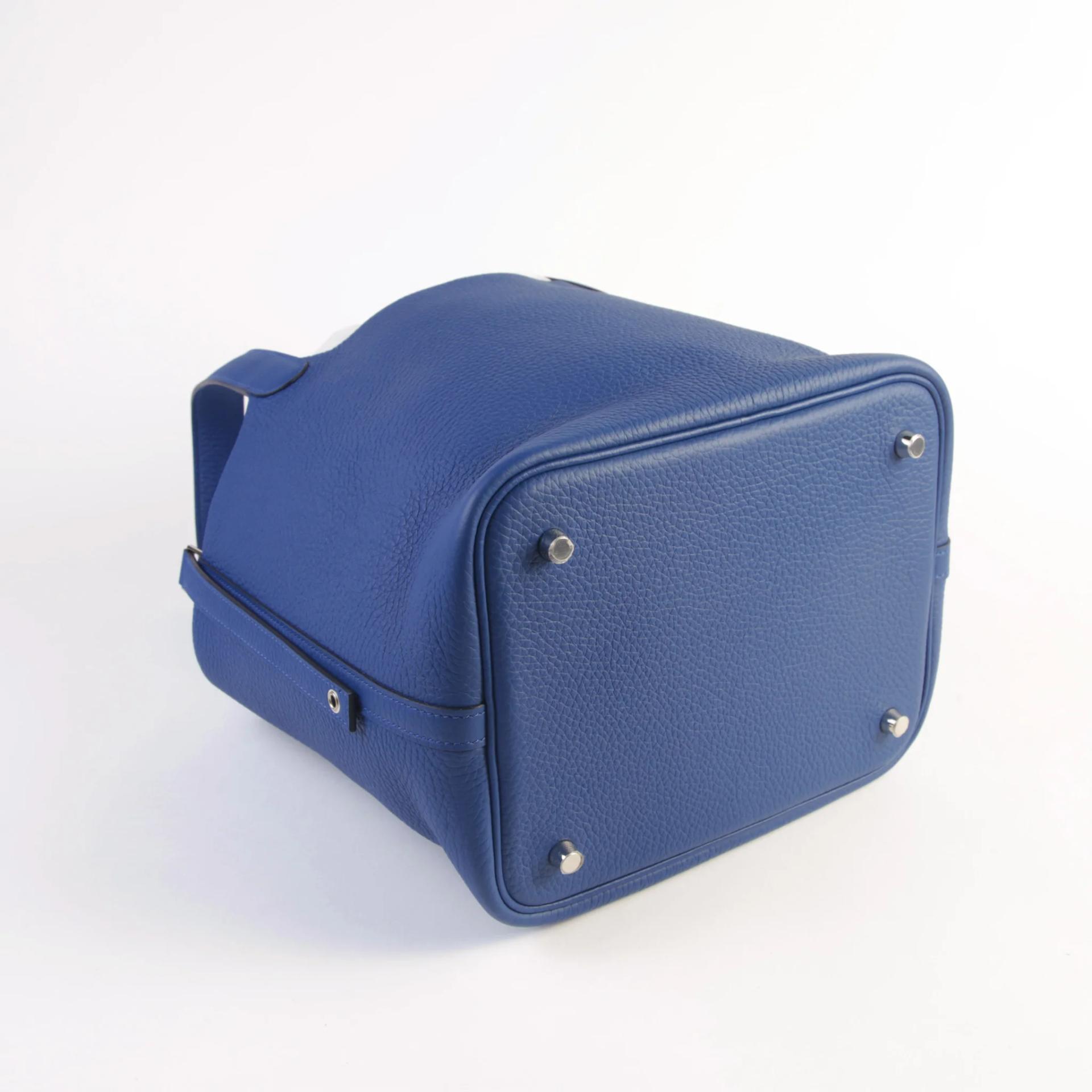 Unused ( Rank NS ) HERMÈS Picotin Lock MM Bleu Tie (P5) Clemence Palladium hardware W (2024) - 8
