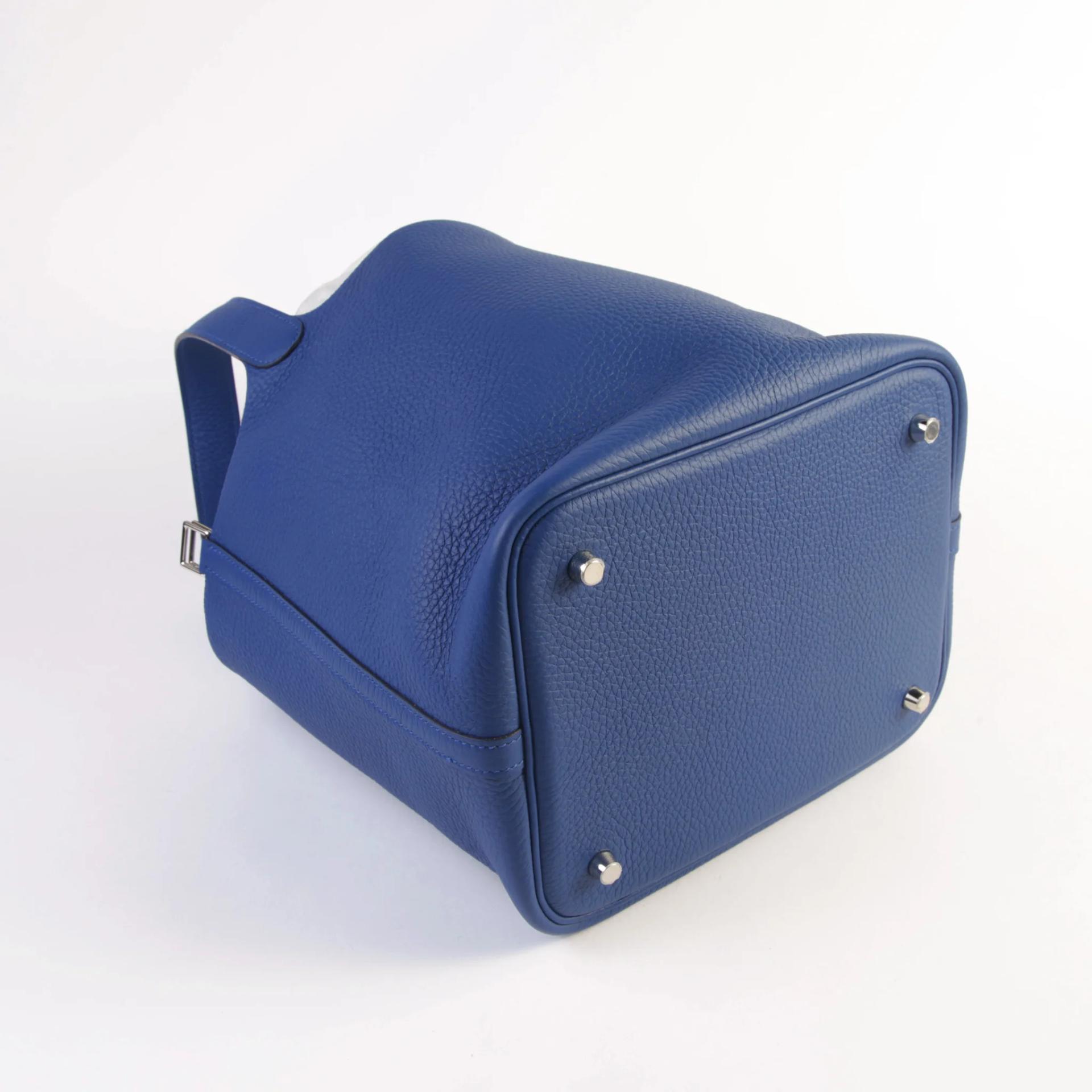 Unused ( Rank NS ) HERMÈS Picotin Lock MM Bleu Tie (P5) Clemence Palladium hardware W (2024) - 6