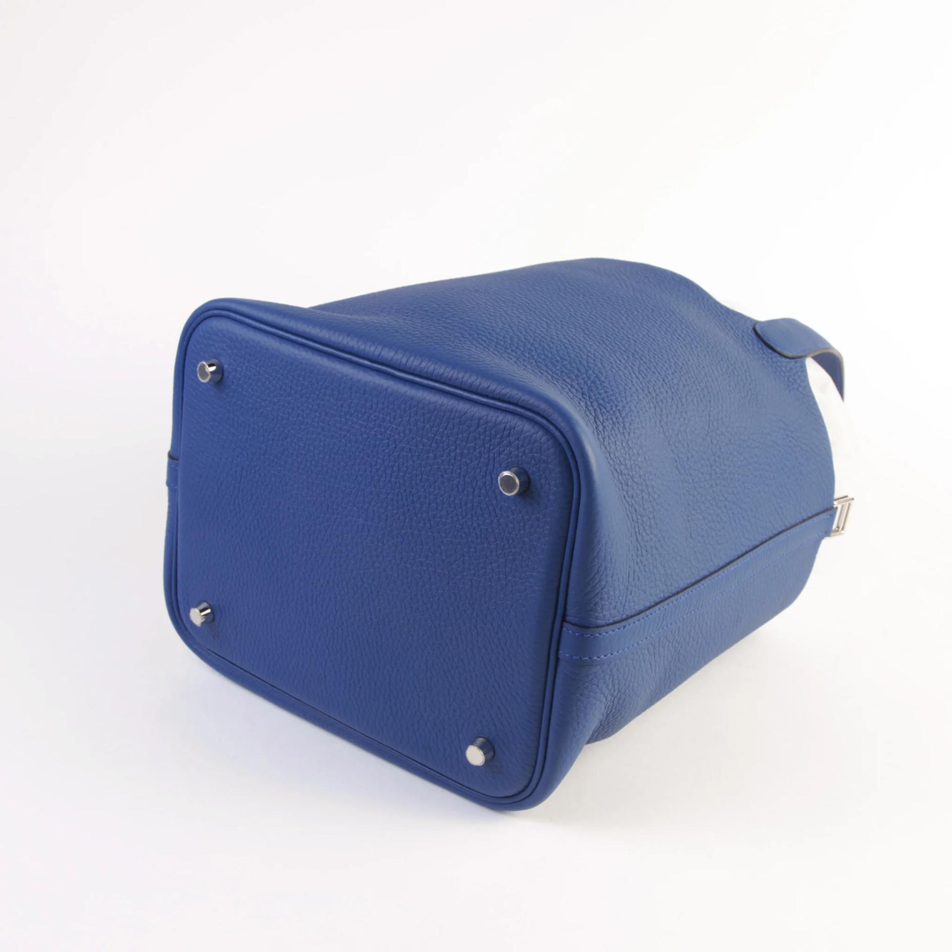 Unused ( Rank NS ) HERMÈS Picotin Lock MM Bleu Tie (P5) Clemence Palladium hardware W (2024) - 9