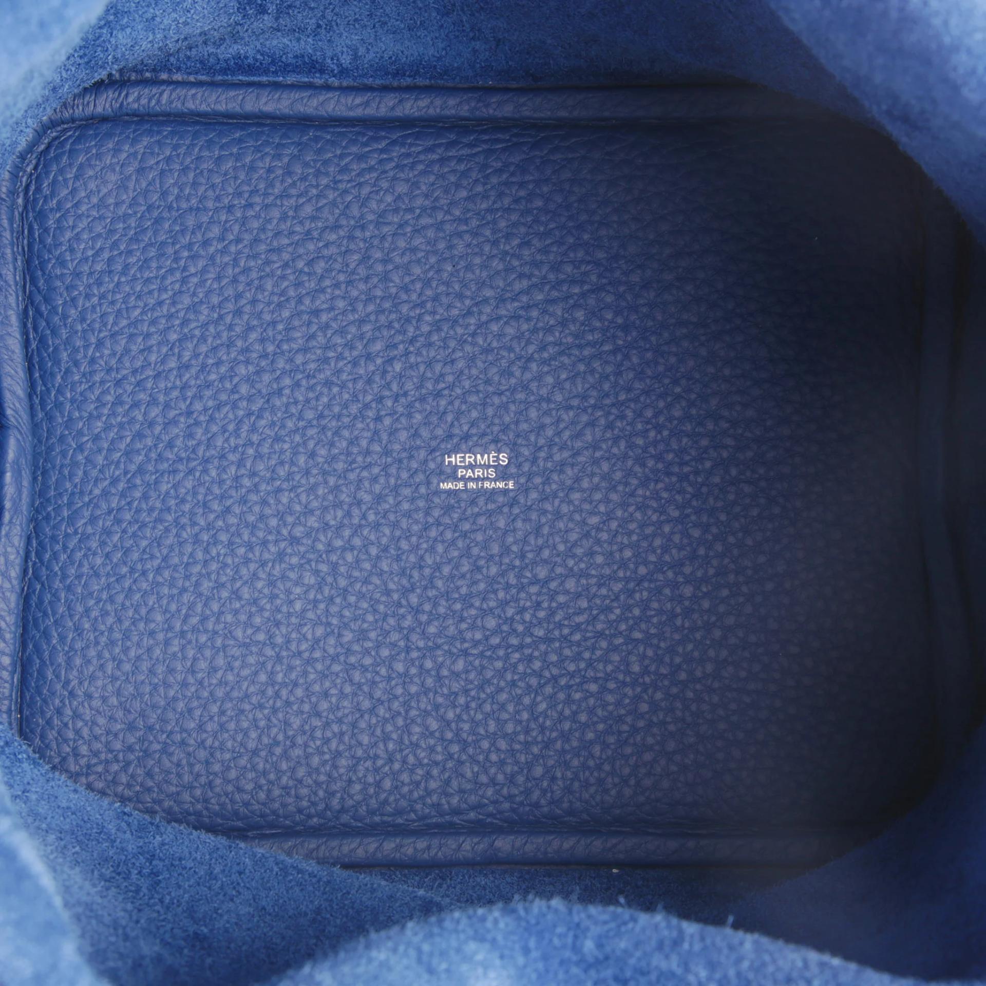 Unused ( Rank NS ) HERMÈS Picotin Lock MM Bleu Tie (P5) Clemence Palladium hardware W (2024) - 10