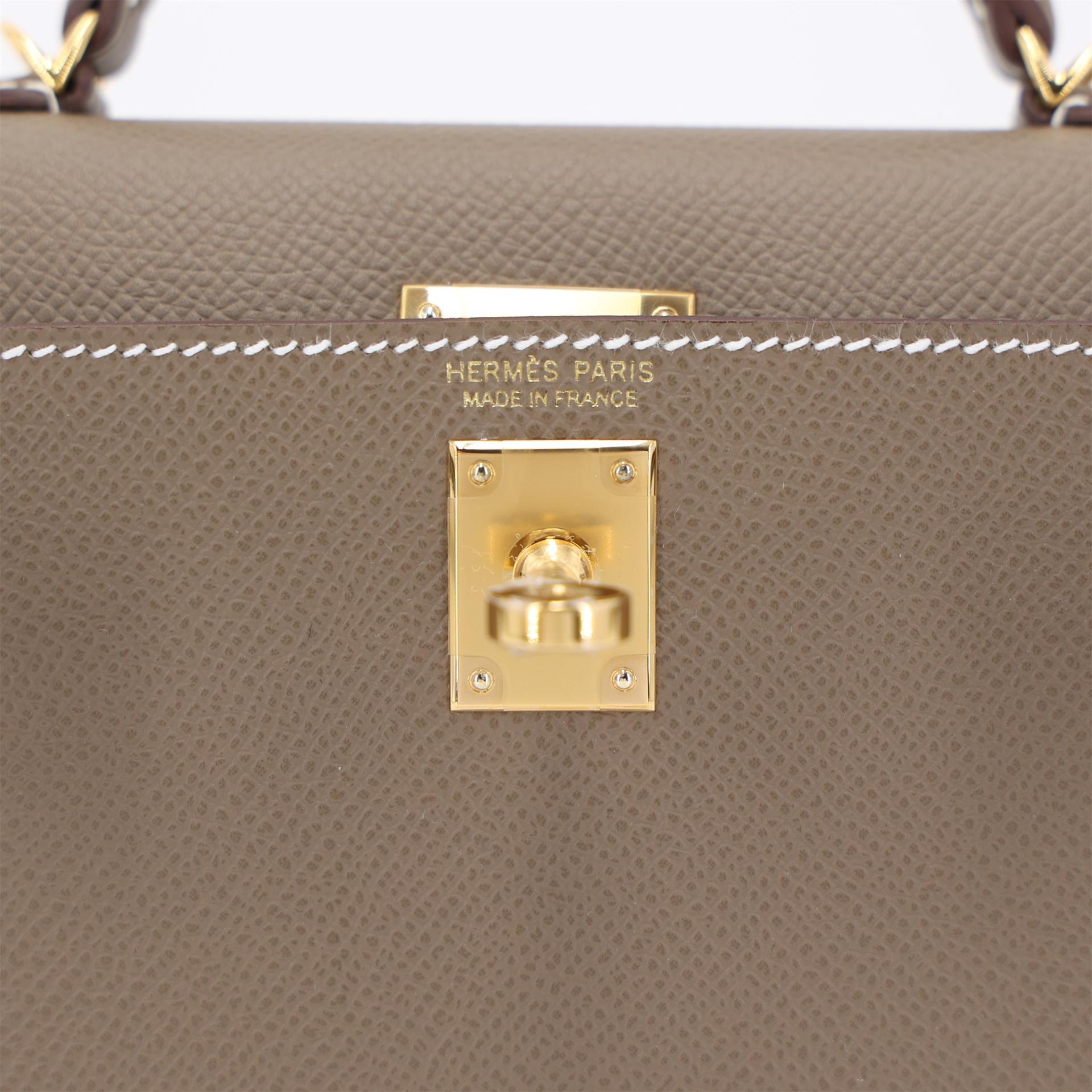 Unused ( Rank NS ) HERMÈS Mini Kelly II Etoupe (18) Epsom Gold hardware W (2024) - 10