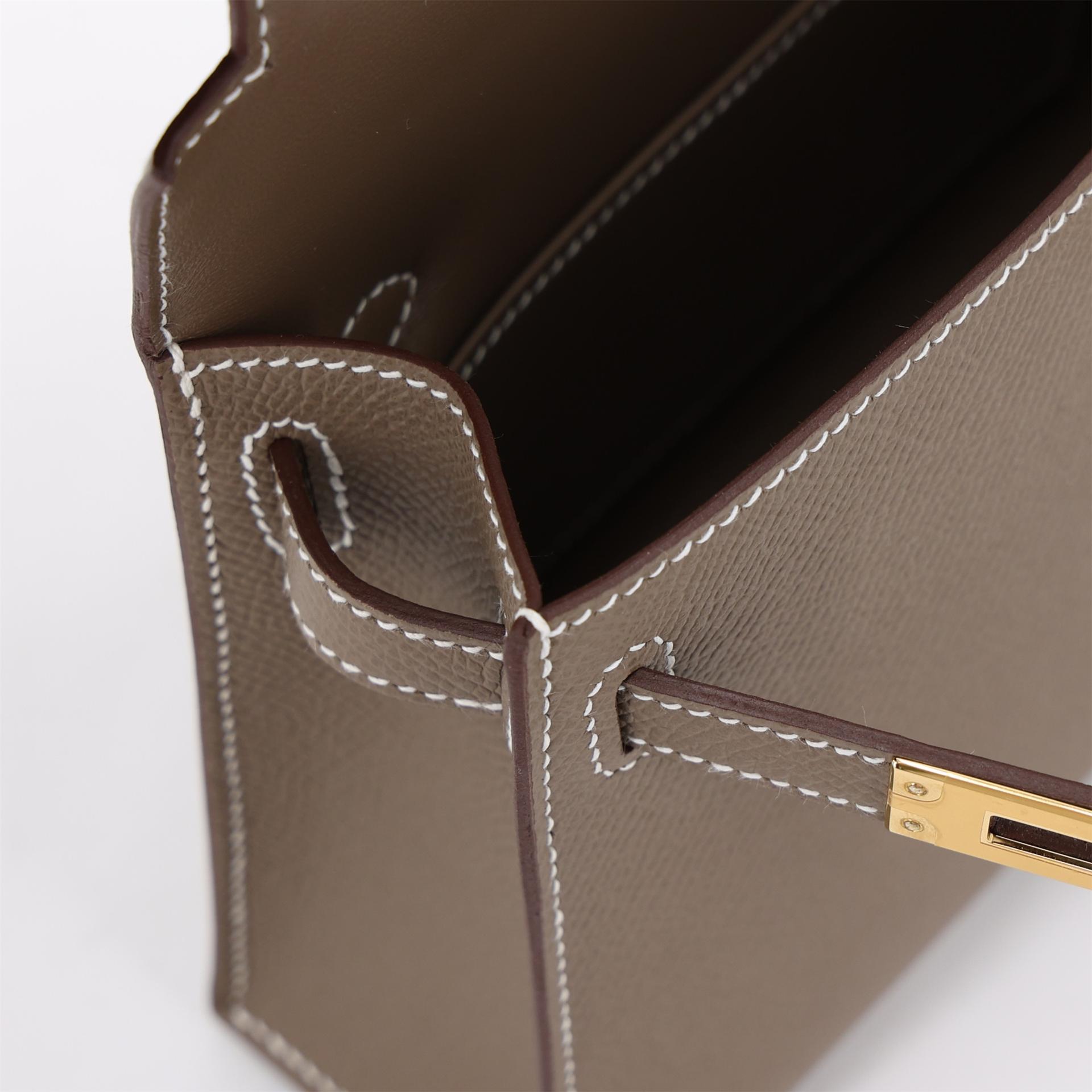 Unused ( Rank NS ) HERMÈS Mini Kelly II Etoupe (18) Epsom Gold hardware W (2024) - 12