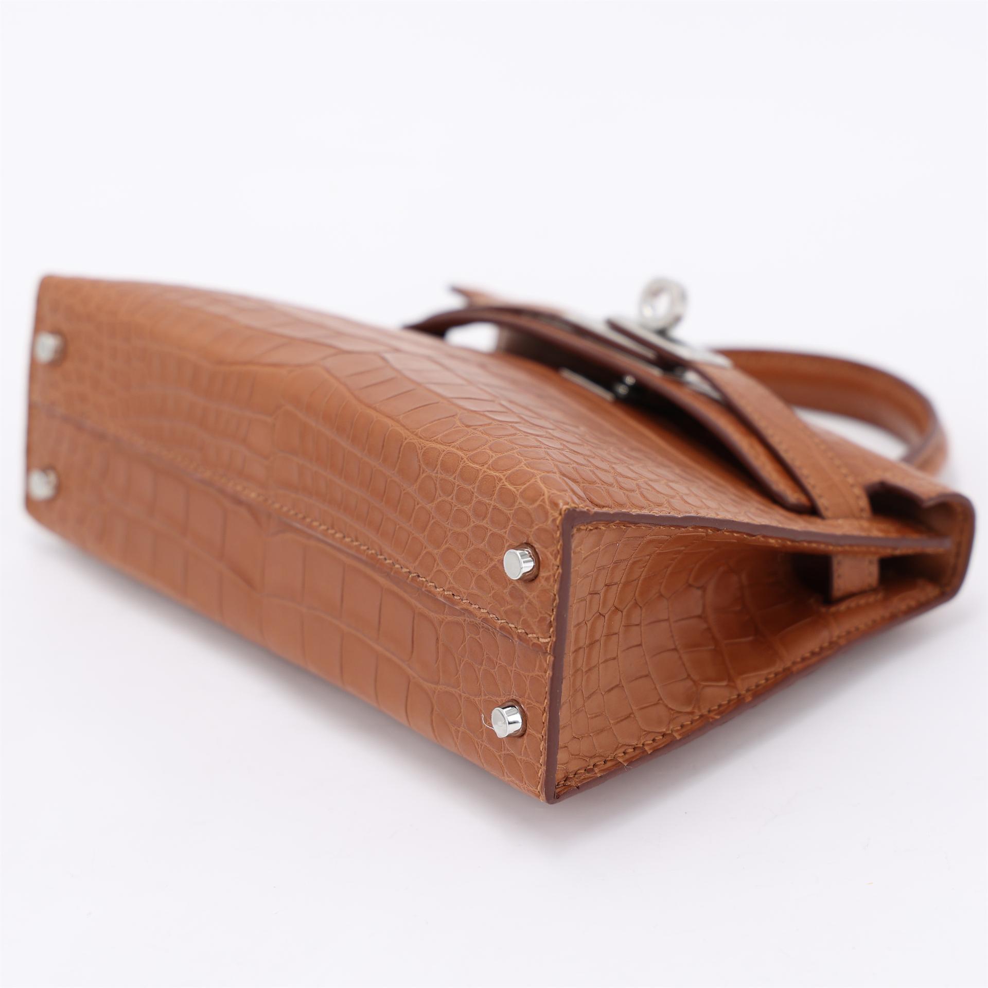 ランク NS 未使用品 HERMÈS エルメス ミニケリー2 ゴールド (37) クロコダイル アリゲーター マット シルバー金具 W刻印 (2024) - 5