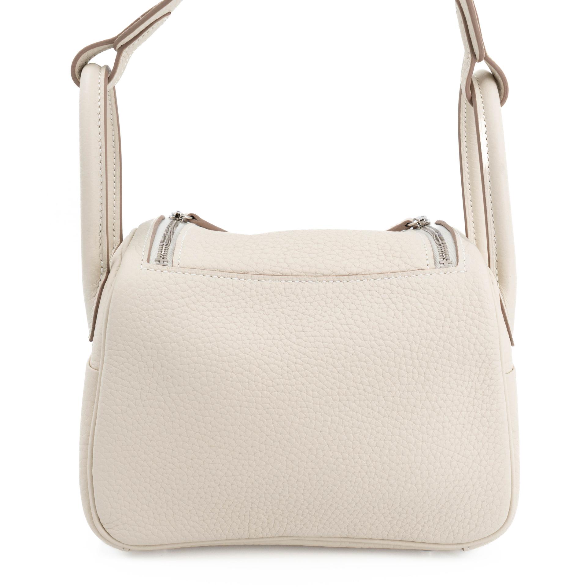 Brand New ( Rank N ) HERMÈS Mini Lindy II Craie (10) Clemence Palladium hardware G (2026) - 2