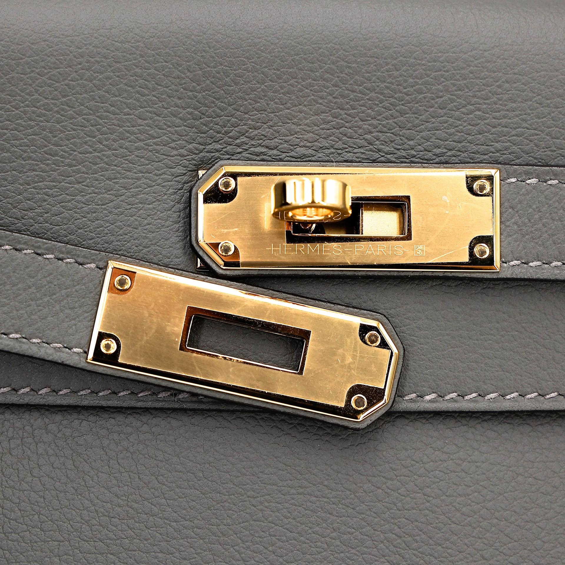 Unused ( Rank NS ) HERMÈS Kelly 28 Gris Meyer (0L) Evercalf Gold hardware U (2022) - 8