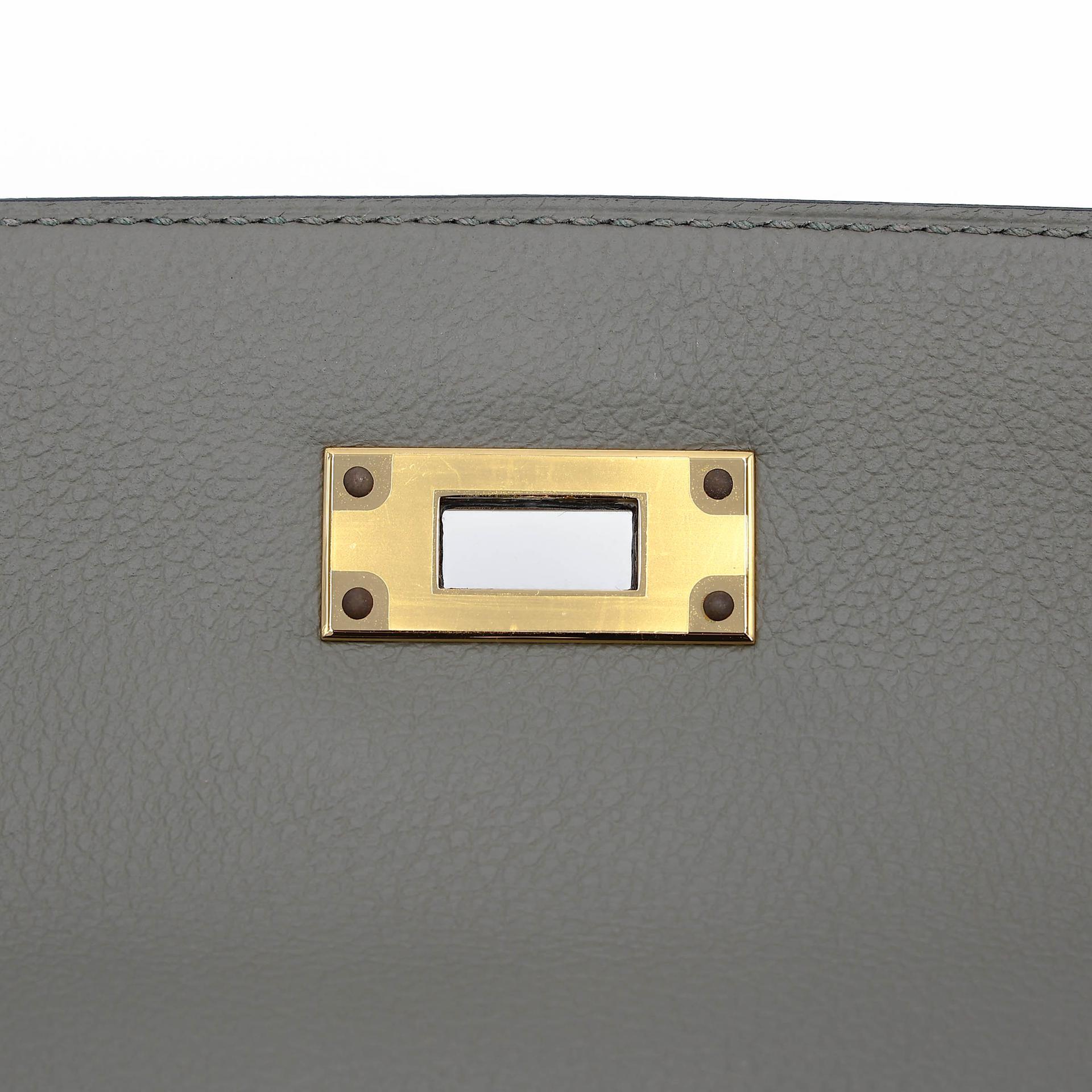 Unused ( Rank NS ) HERMÈS Kelly 28 Gris Meyer (0L) Evercalf Gold hardware U (2022) - 11