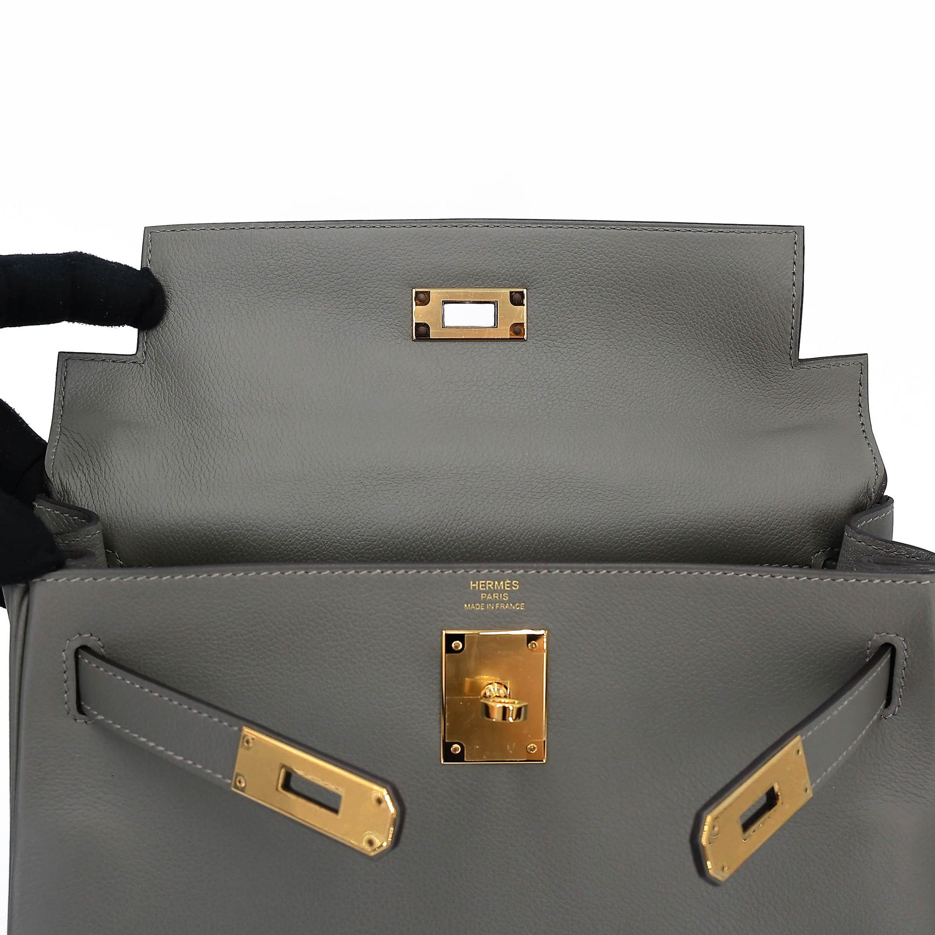 Unused ( Rank NS ) HERMÈS Kelly 28 Gris Meyer (0L) Evercalf Gold hardware U (2022) - 12