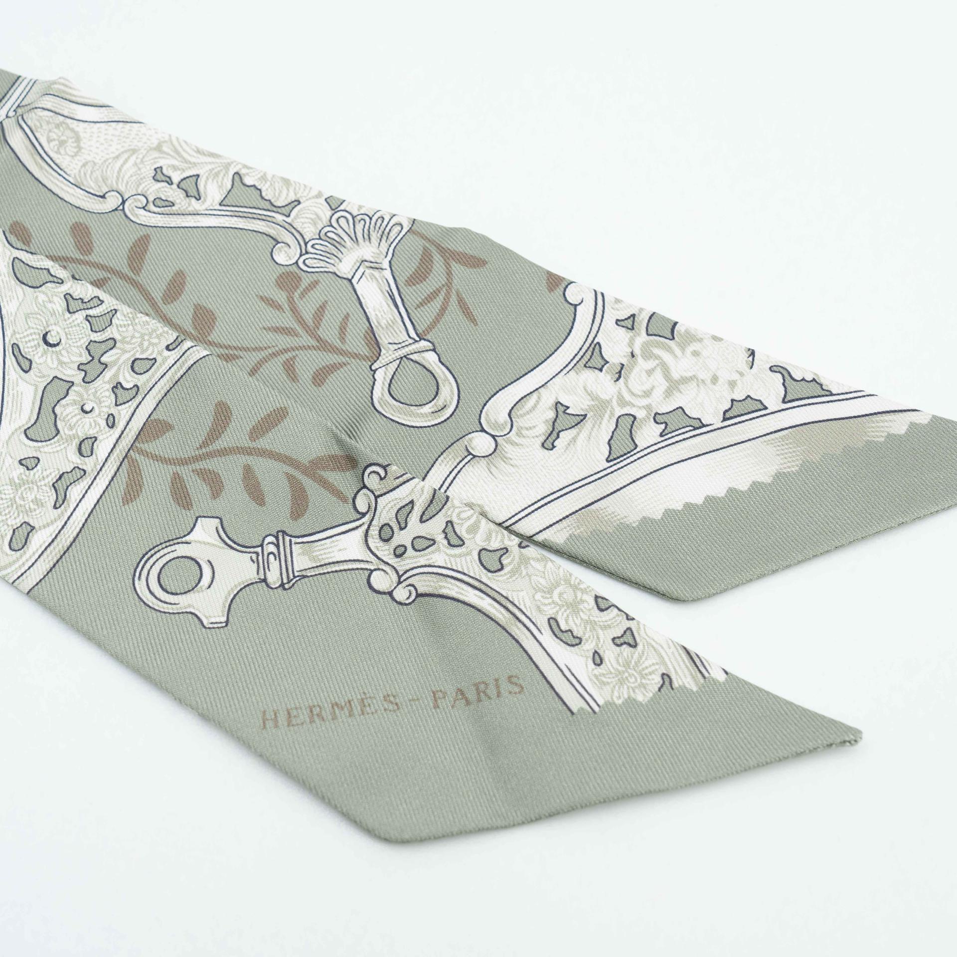 全新 HERMÈS 愛馬仕 Twilly 絲帶 Etriers Remix 綠色 真絲 - 4
