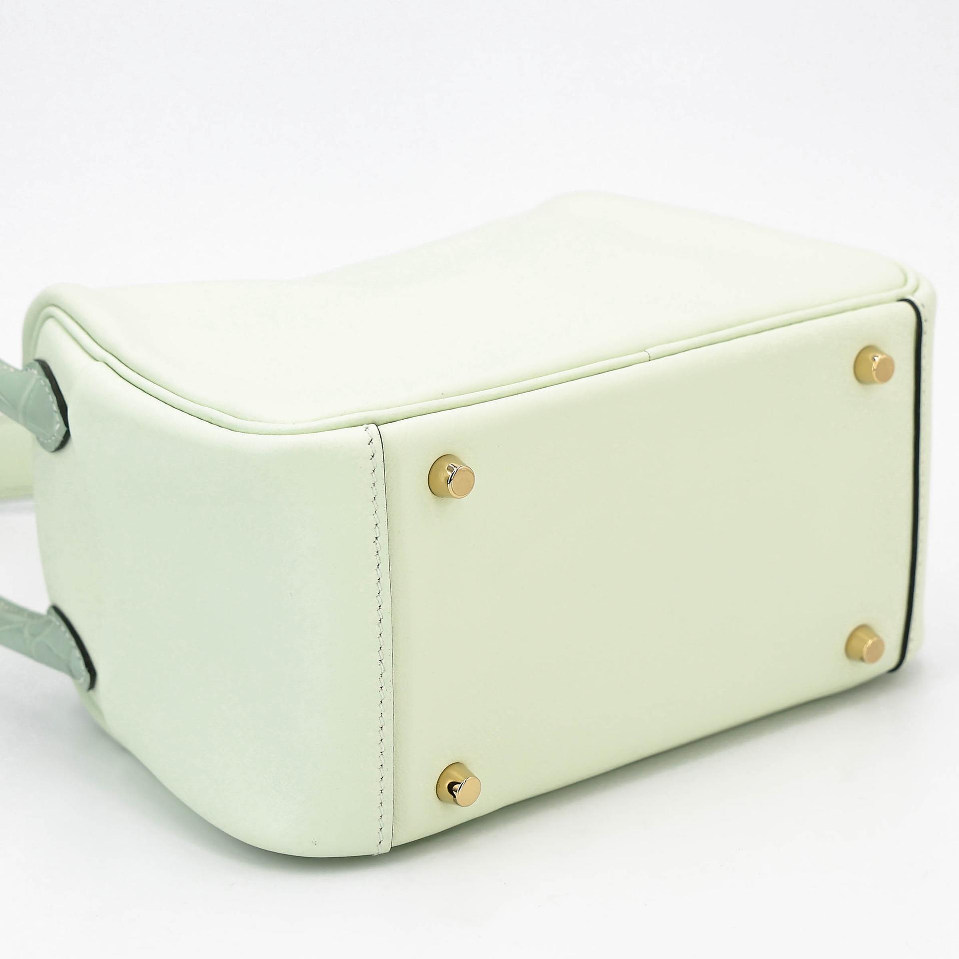 Excellent ( Rank SA ) HERMÈS Mini Lindy Touch Vert Fizz (0S) Vert d’Eau (6U) Swift Matte Alligator Gold hardware B (2023) - 7