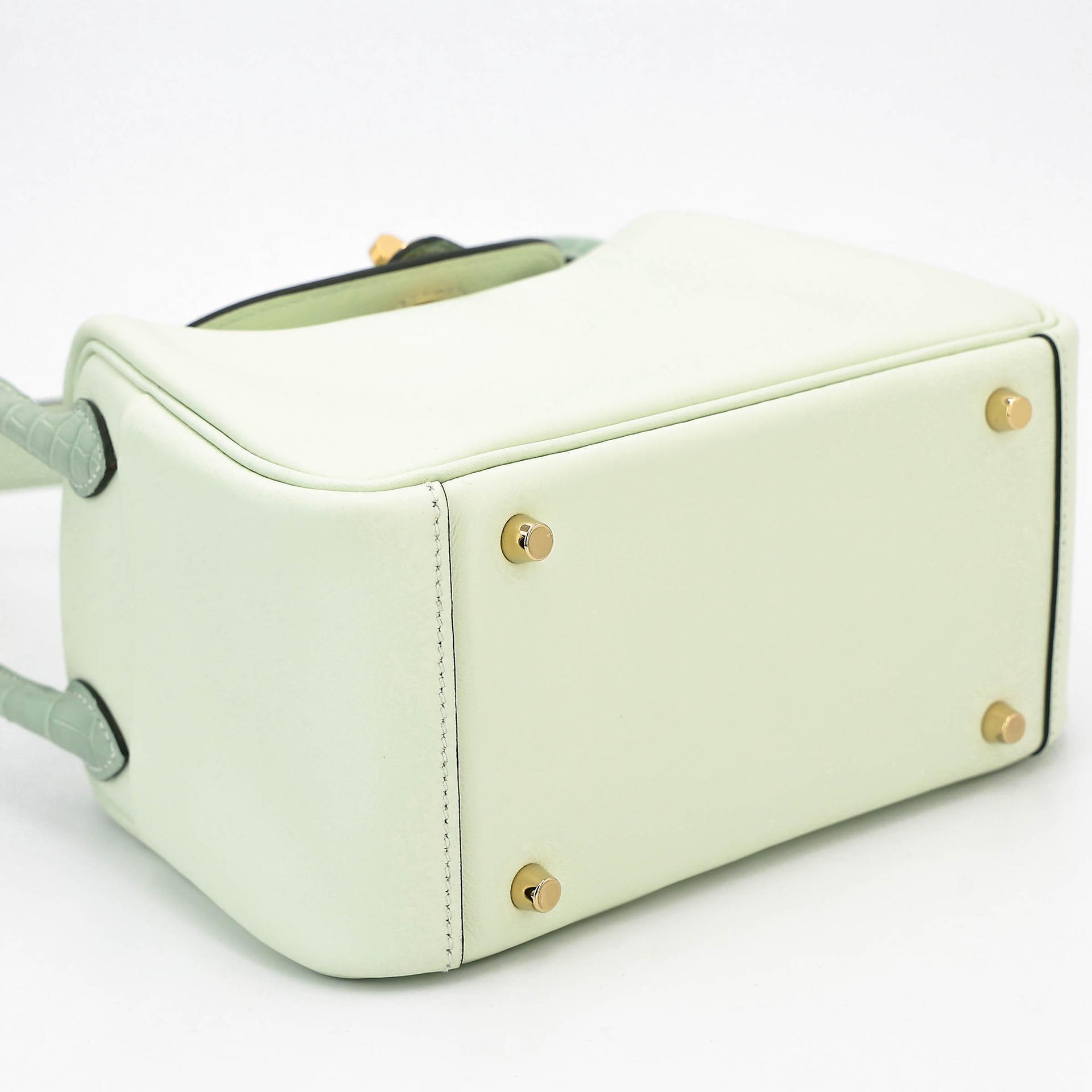 Excellent ( Rank SA ) HERMÈS Mini Lindy Touch Vert Fizz (0S) Vert d’Eau (6U) Swift Matte Alligator Gold hardware B (2023) - 5