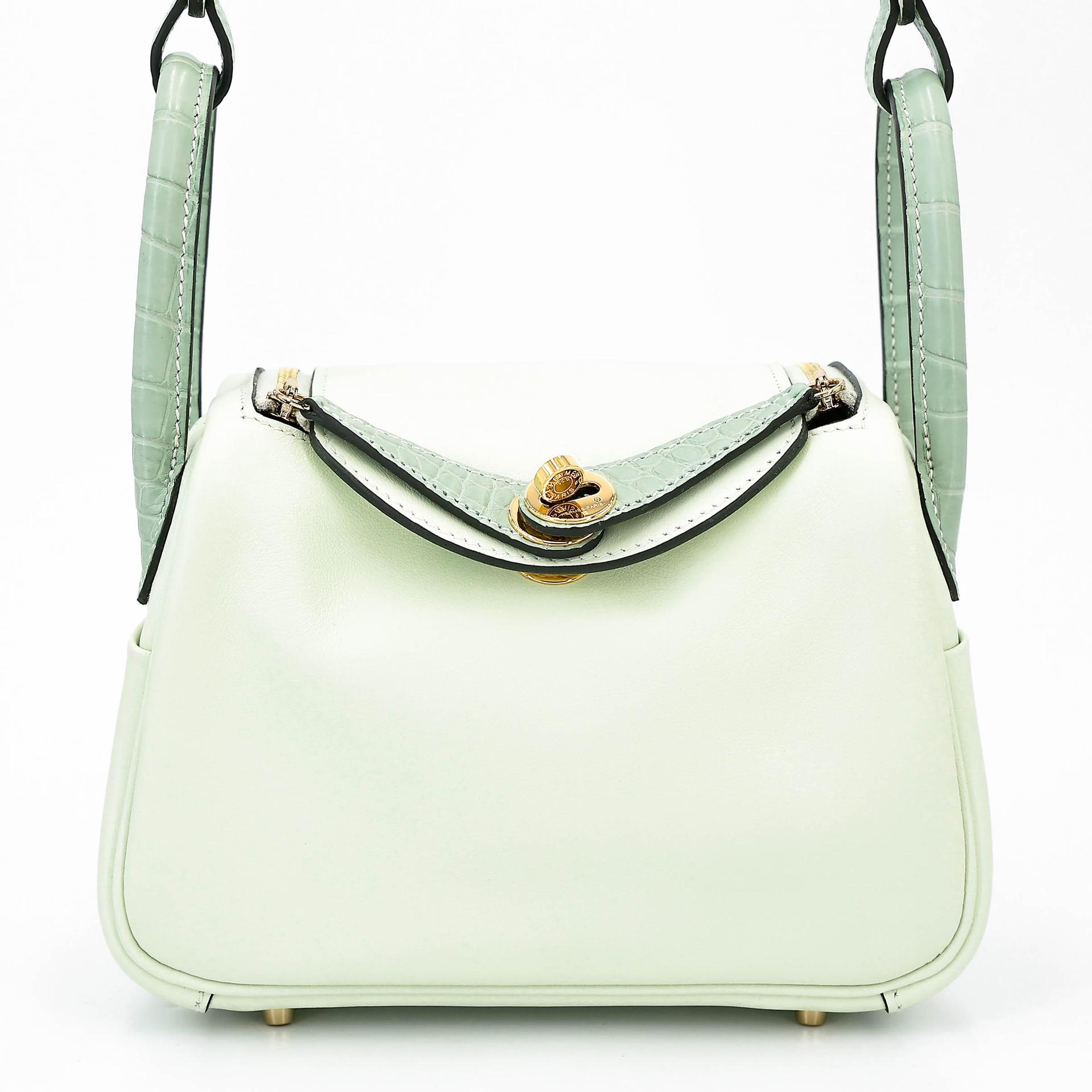 Excellent ( Rank SA ) HERMÈS Mini Lindy Touch Vert Fizz (0S) Vert d’Eau (6U) Swift Matte Alligator Gold hardware B (2023) - 1