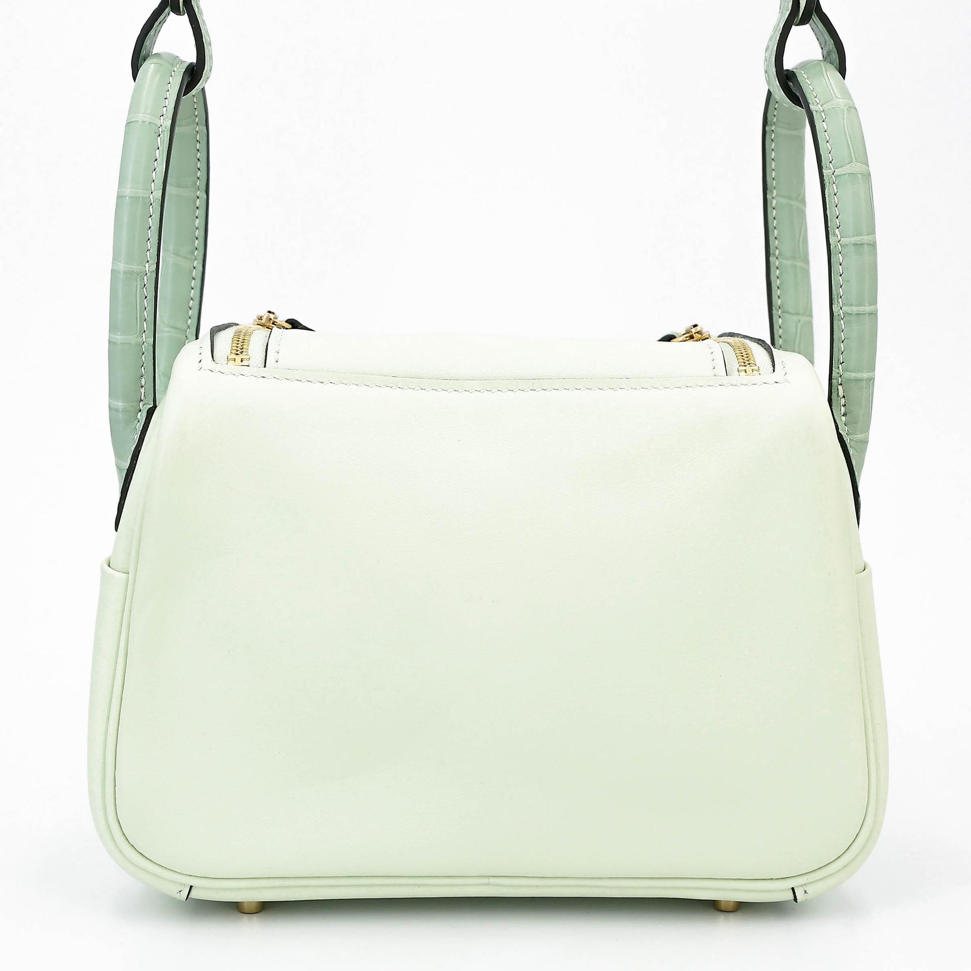 Excellent ( Rank SA ) HERMÈS Mini Lindy Touch Vert Fizz (0S) Vert d’Eau (6U) Swift Matte Alligator Gold hardware B (2023) - 2