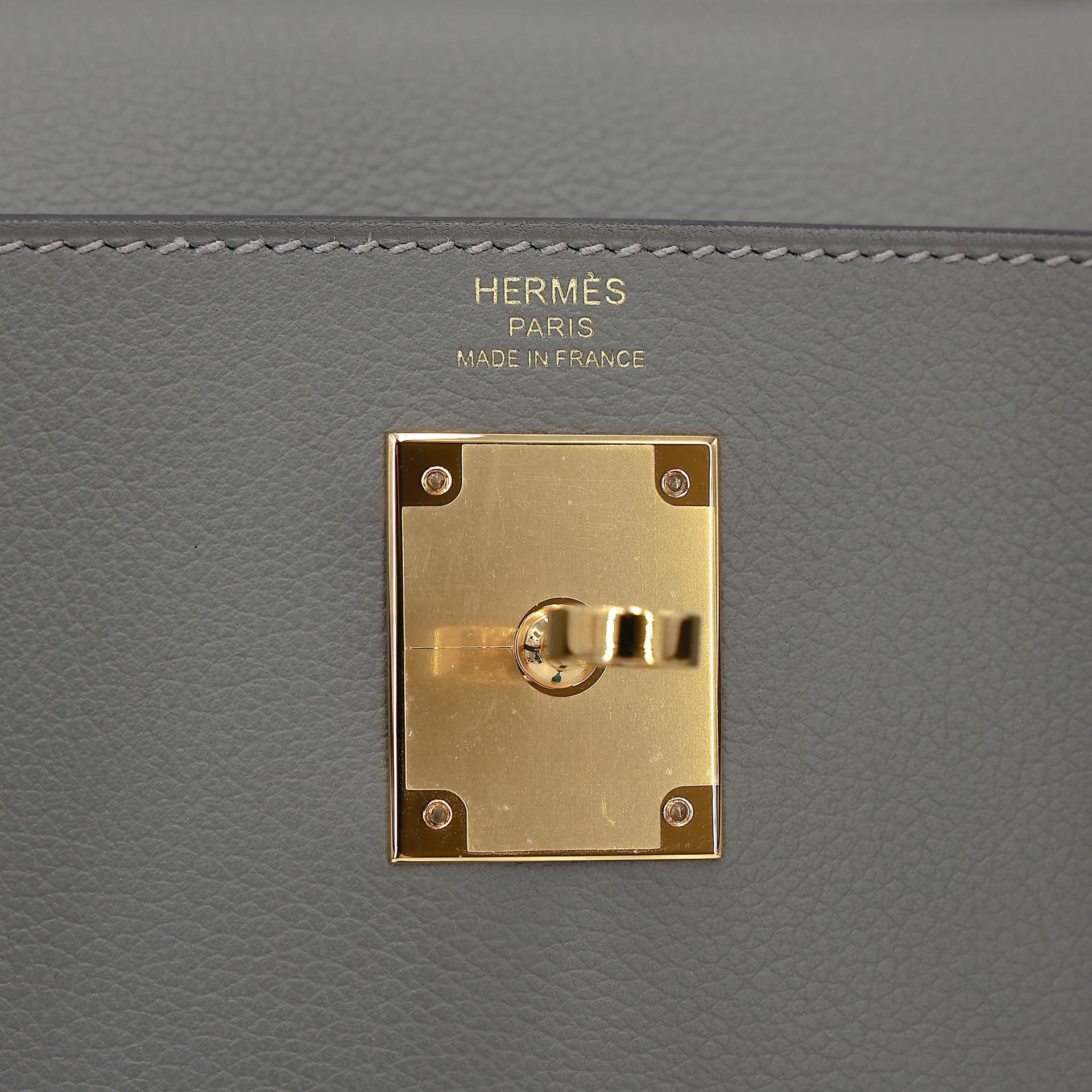 Unused ( Rank NS ) HERMÈS Kelly 28 Gris Meyer (0L) Evercalf Gold hardware U (2022) - 13