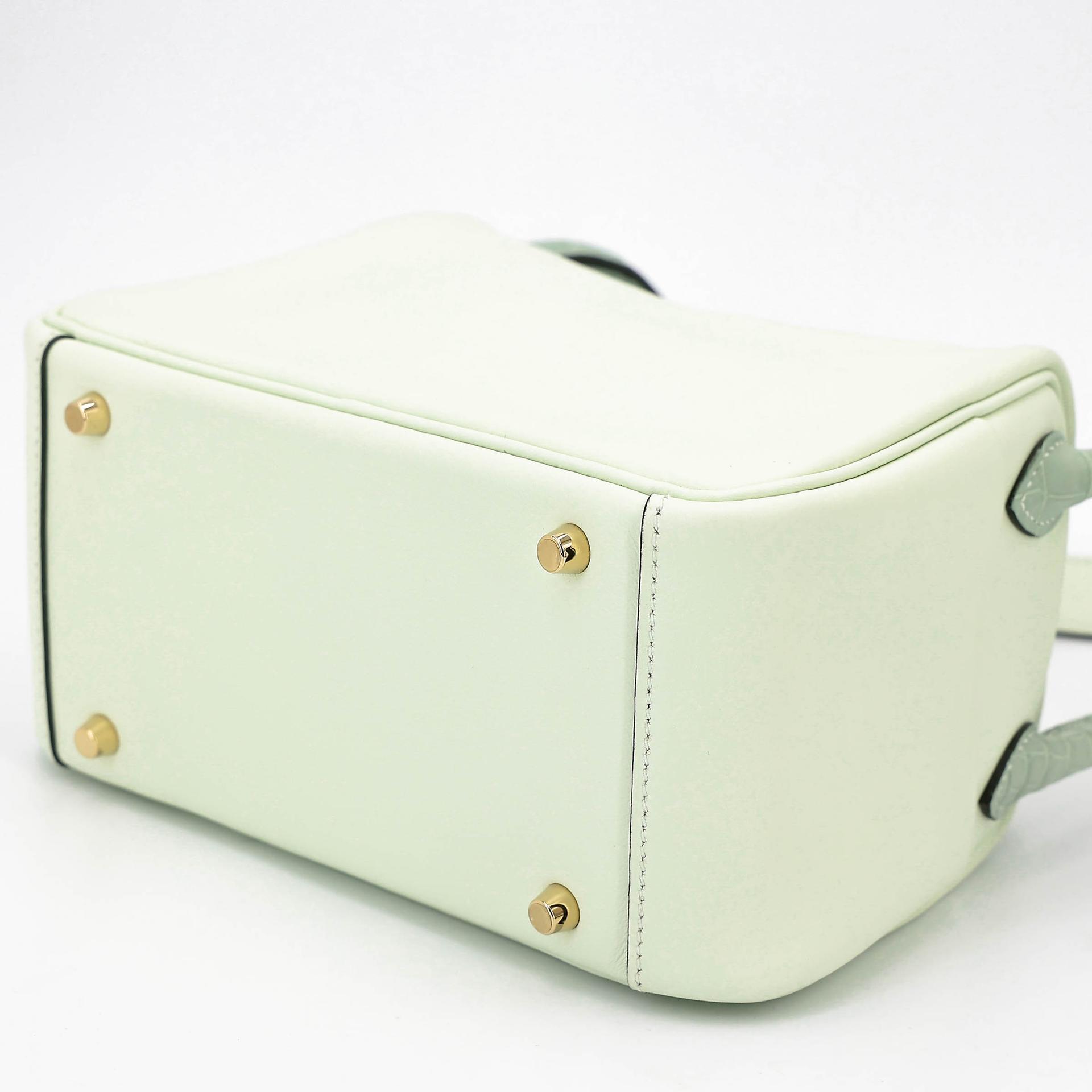 Excellent ( Rank SA ) HERMÈS Mini Lindy Touch Vert Fizz (0S) Vert d’Eau (6U) Swift Matte Alligator Gold hardware B (2023) - 6