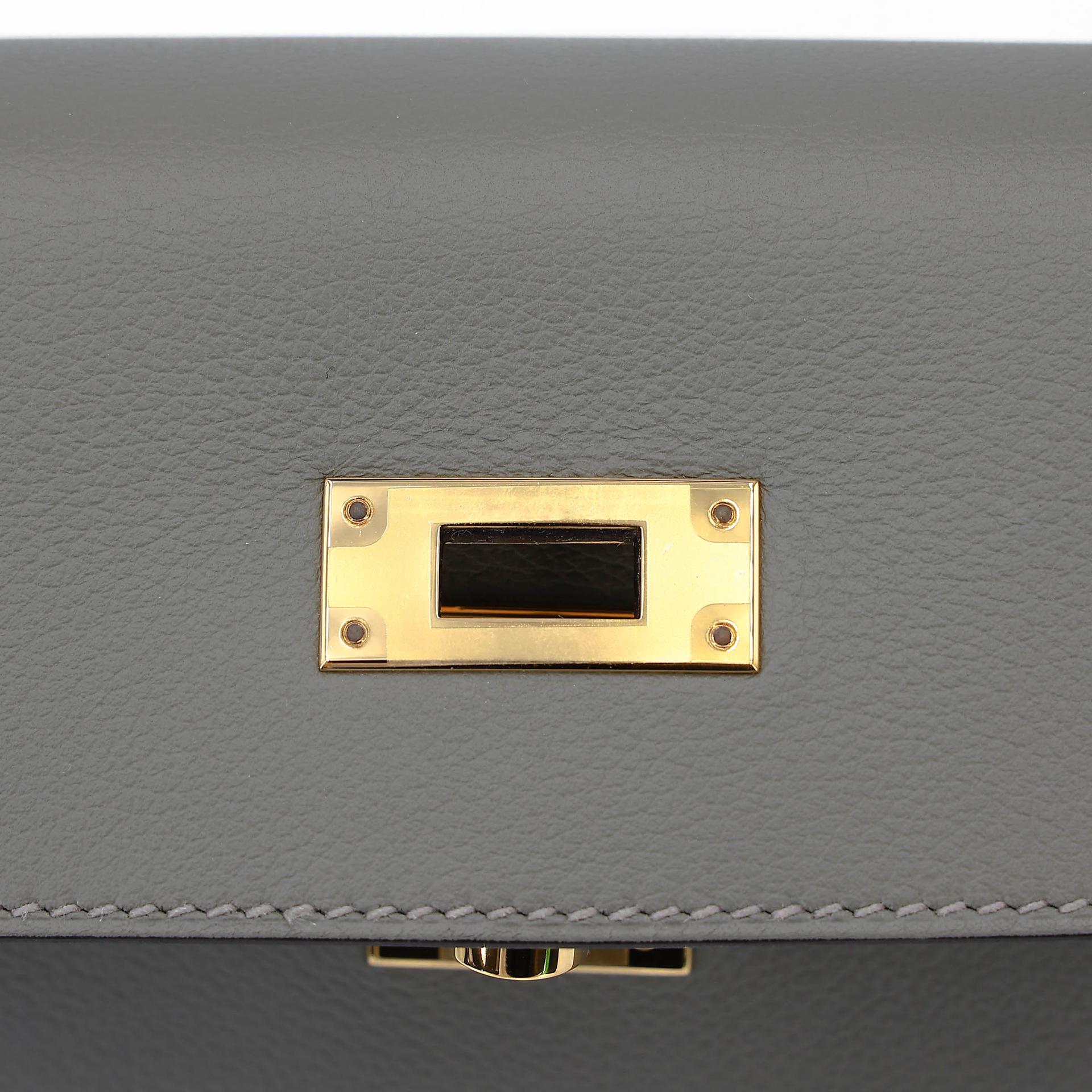 Unused ( Rank NS ) HERMÈS Kelly 28 Gris Meyer (0L) Evercalf Gold hardware U (2022) - 10