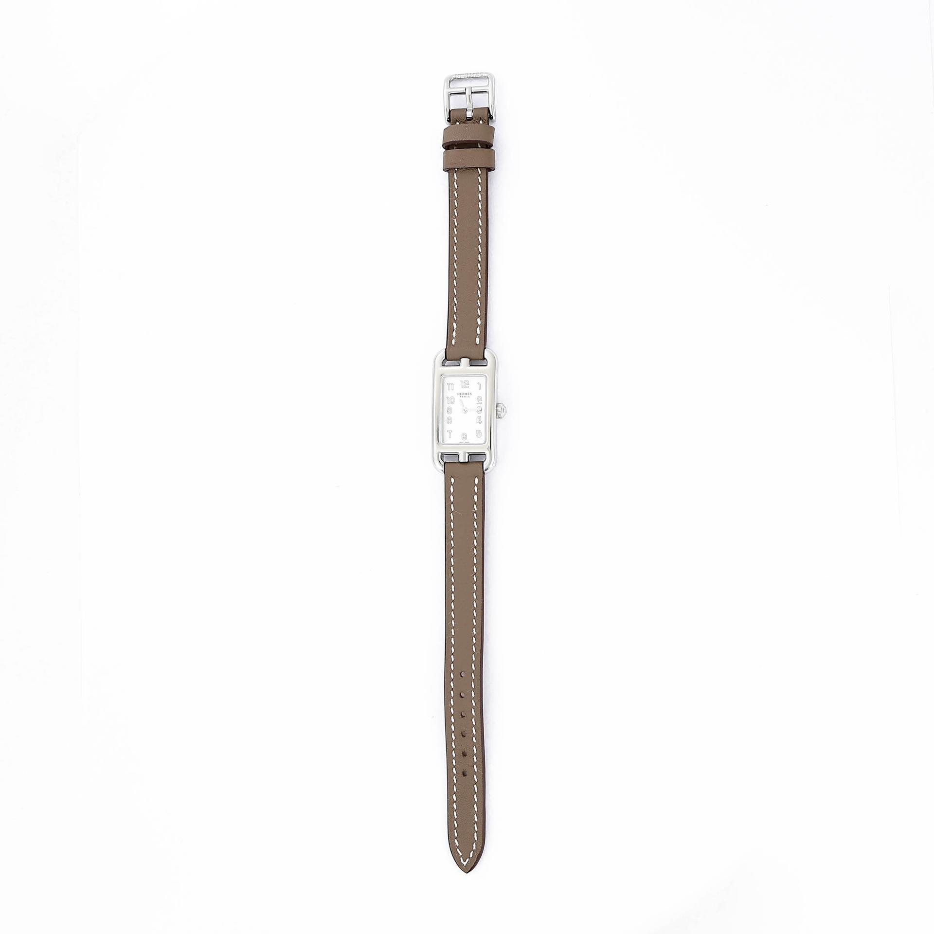 Brand New ( Rank N ) HERMÈS Nantucket watch, PM, 29 mm Etoupe (18) Stainless steel Swift Palladium hardware - 1