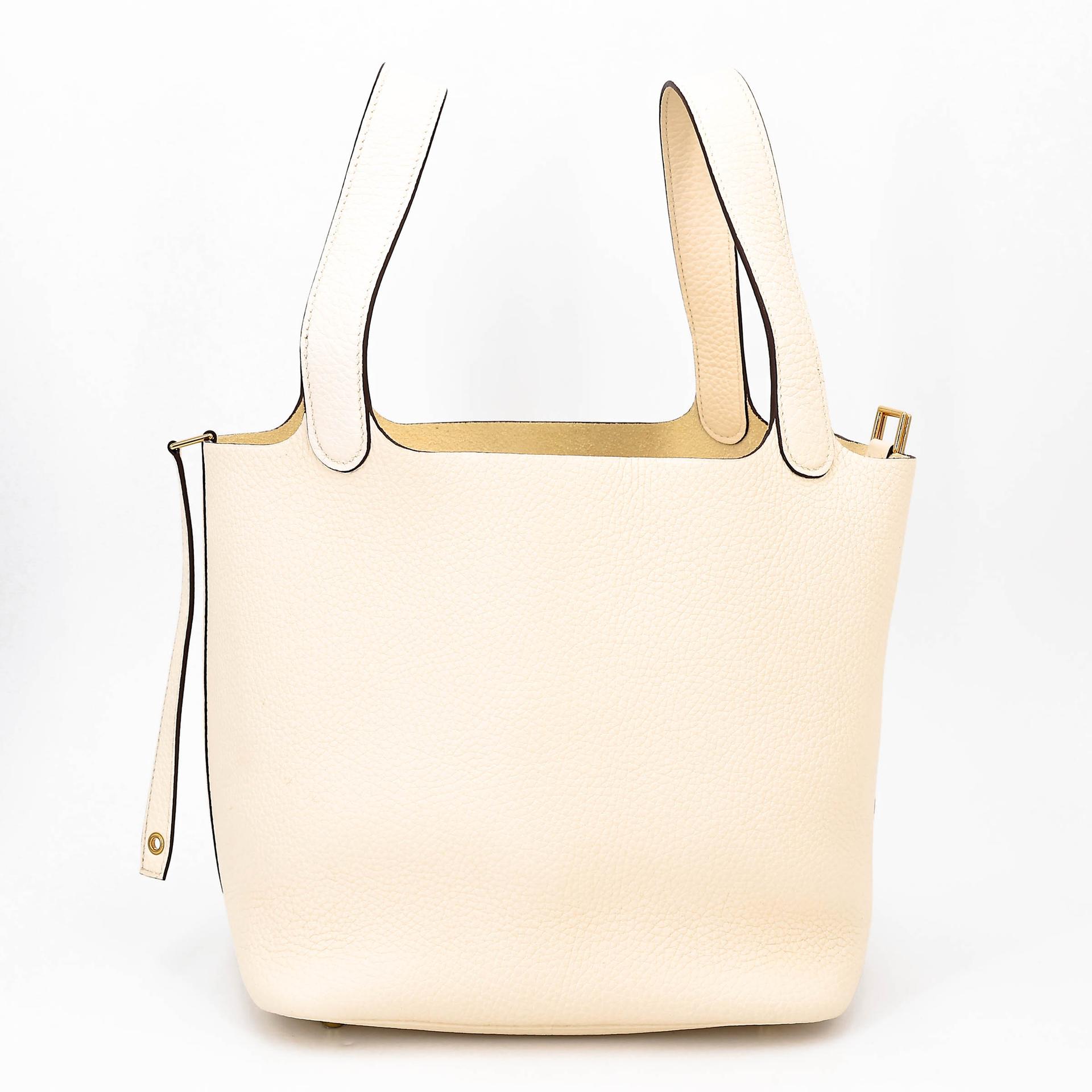 SA超美品 HERMÈS 愛馬仕 Picotin 菜籃子 MM 22 I2 奶油白 Nata Clemence小牛皮 金扣 Z刻 2021年 - 5
