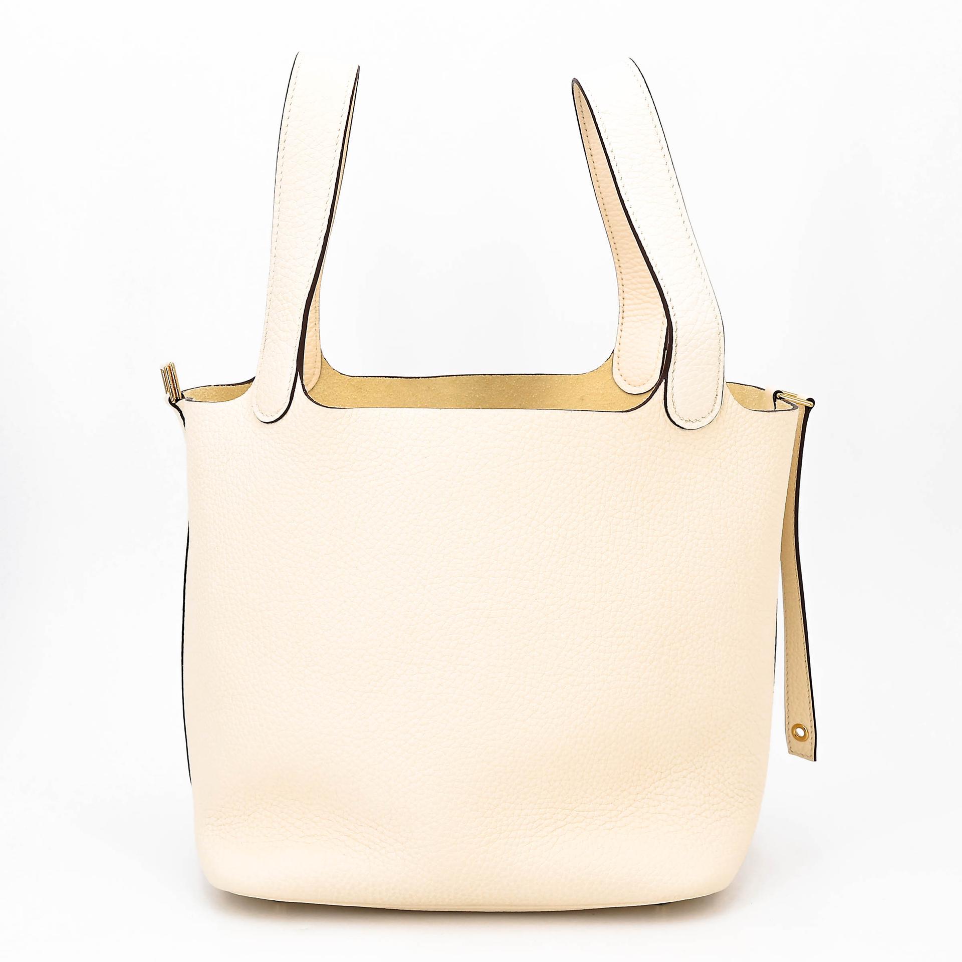 SA超美品 HERMÈS 愛馬仕 Picotin 菜籃子 MM 22 I2 奶油白 Nata Clemence小牛皮 金扣 Z刻 2021年 - 4