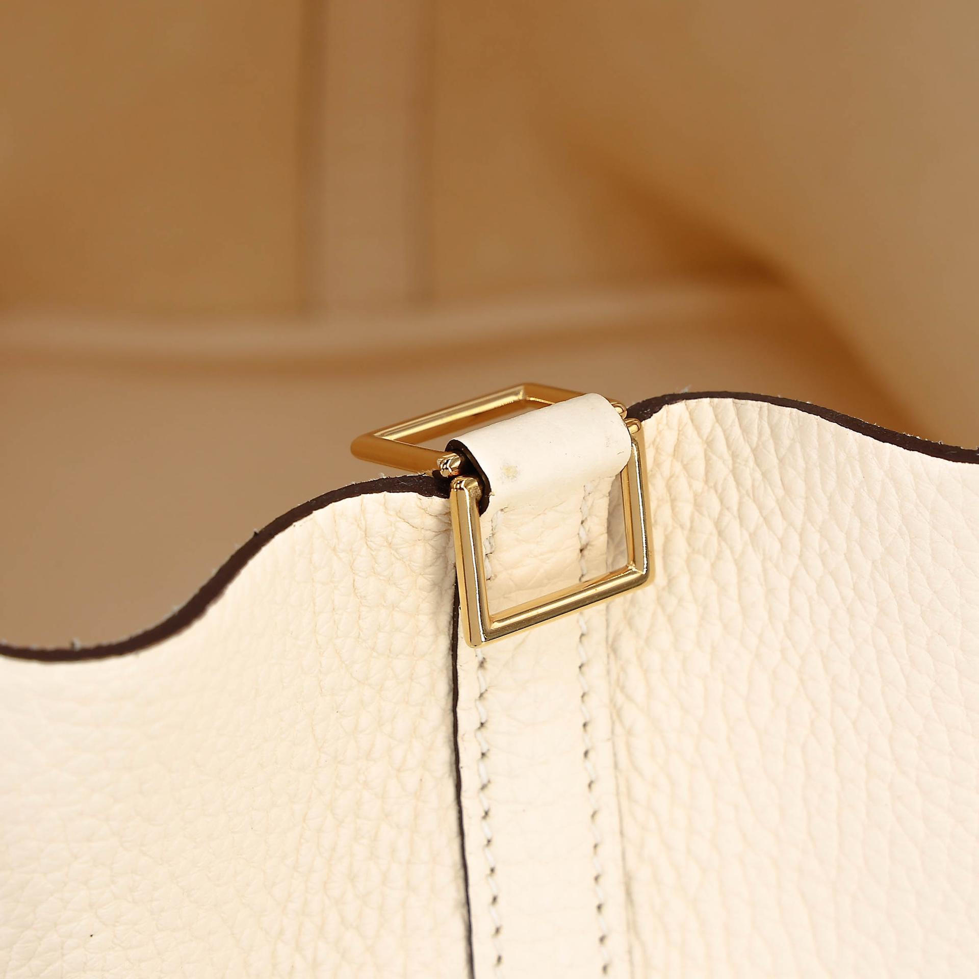 SA超美品 HERMÈS 愛馬仕 Picotin 菜籃子 MM 22 I2 奶油白 Nata Clemence小牛皮 金扣 Z刻 2021年 - 11