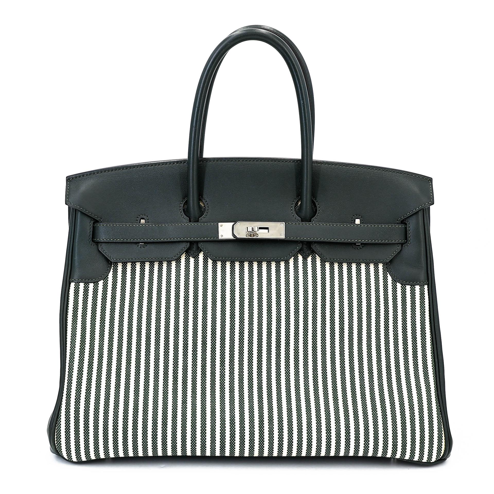 A美品 HERMÈS 愛馬仕 Birkin 35 2Q 英國綠 Vert Anglais Swift牛皮 帆布 銀扣 X刻 2016年 - 1