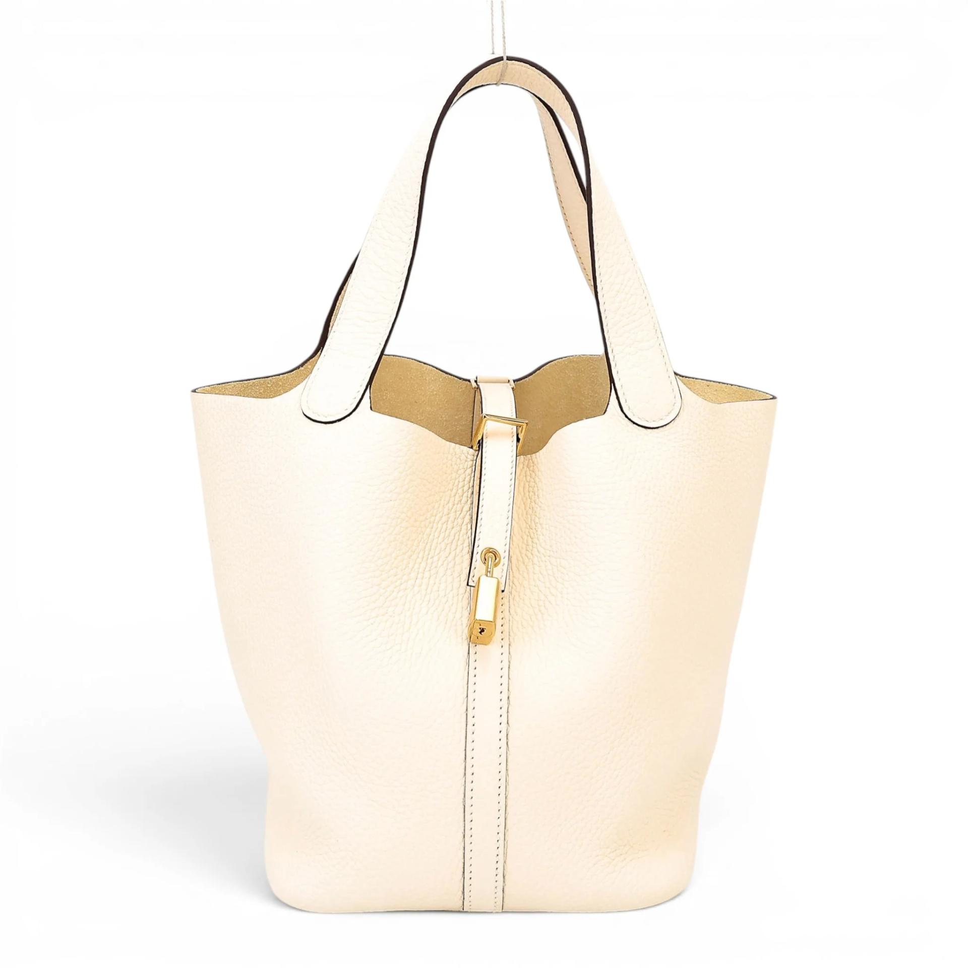 SA超美品 HERMÈS 愛馬仕 Picotin 菜籃子 MM 22 I2 奶油白 Nata Clemence小牛皮 金扣 Z刻 2021年 - 1