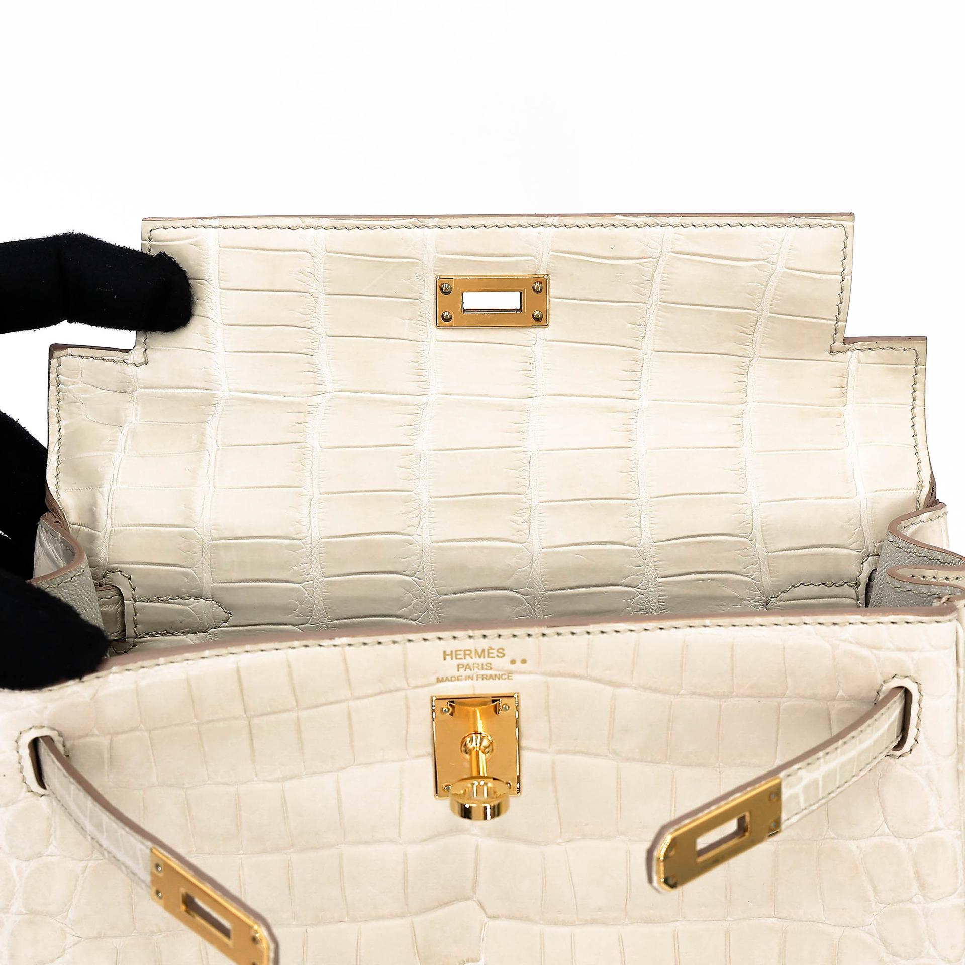 ランク NS 未使用品 HERMÈS エルメス ケリー25 ベトン (8L) クロコダイル ニロティカス マット ゴールド金具 U刻印 (2022) - 12