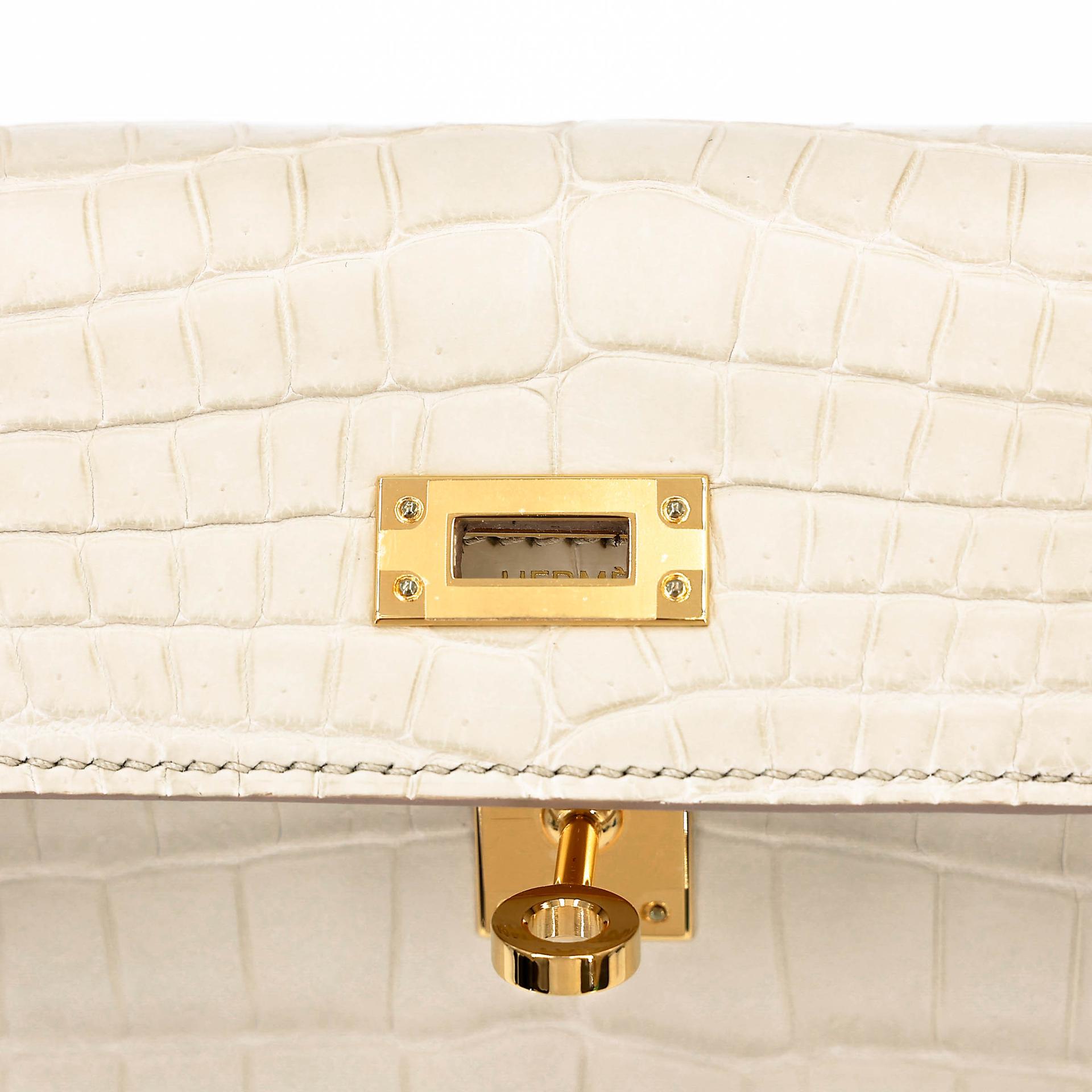 ランク NS 未使用品 HERMÈS エルメス ケリー25 ベトン (8L) クロコダイル ニロティカス マット ゴールド金具 U刻印 (2022) - 10
