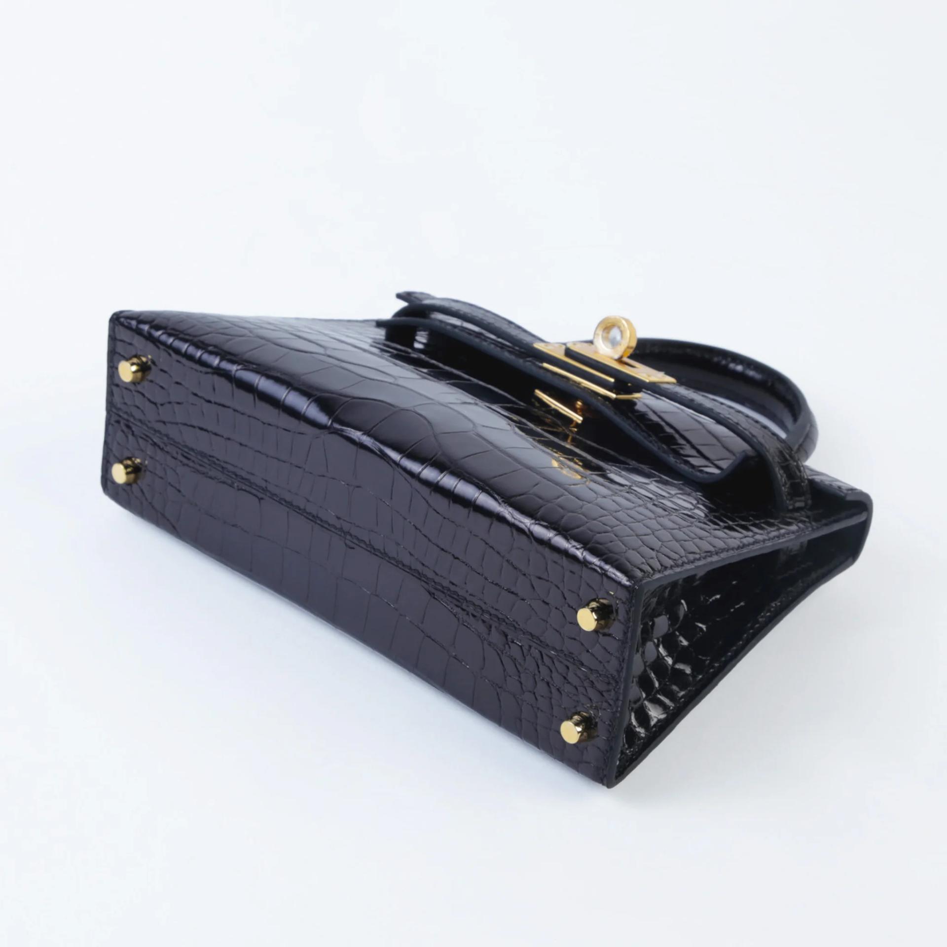 Unused ( Rank NS ) HERMÈS Mini Kelly II Noir (89) Shiny Alligator Gold hardware K (2025) - 5