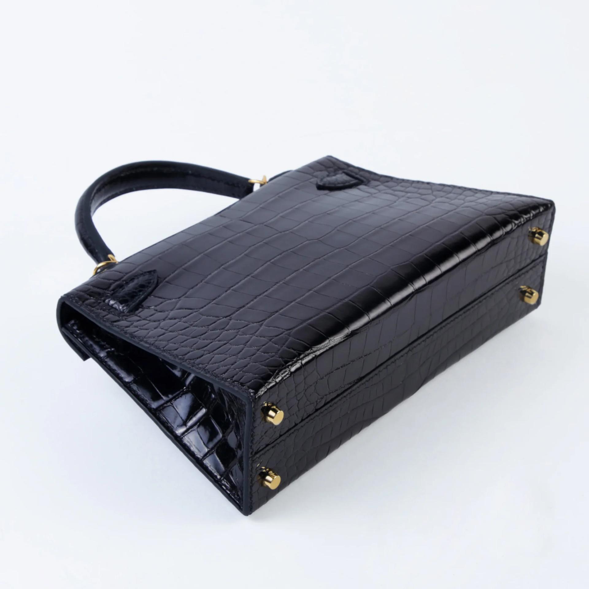Unused ( Rank NS ) HERMÈS Mini Kelly II Noir (89) Shiny Alligator Gold hardware K (2025) - 6