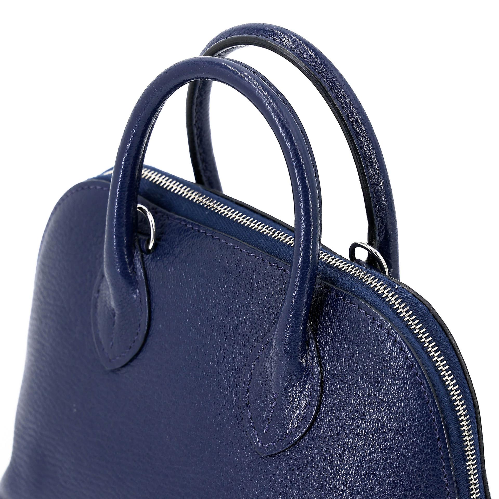 中古AB HERMÈS 愛馬仕 Mini Bolide 1923 7U 深海藍 Navy Chevre Mysore山羊皮 銀扣 B刻 2023年 - 3
