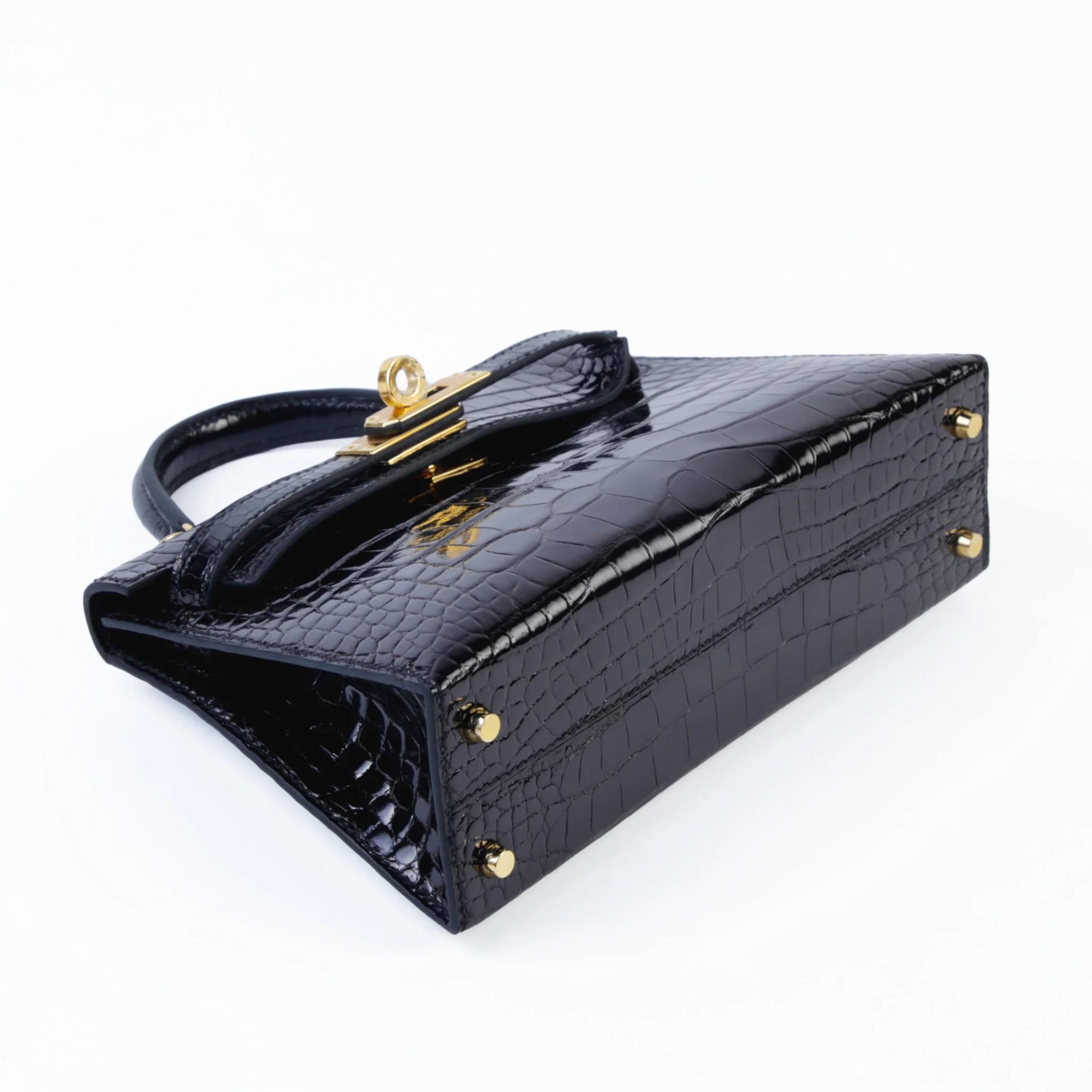 Unused ( Rank NS ) HERMÈS Mini Kelly II Noir (89) Shiny Alligator Gold hardware K (2025) - 4