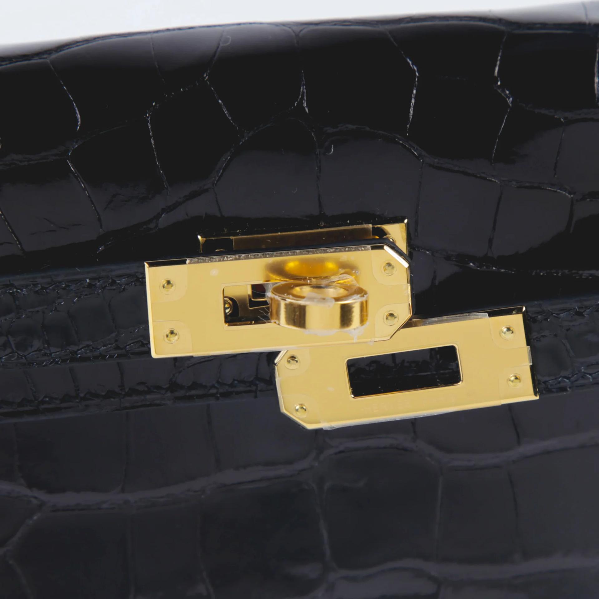 Unused ( Rank NS ) HERMÈS Mini Kelly II Noir (89) Shiny Alligator Gold hardware K (2025) - 8