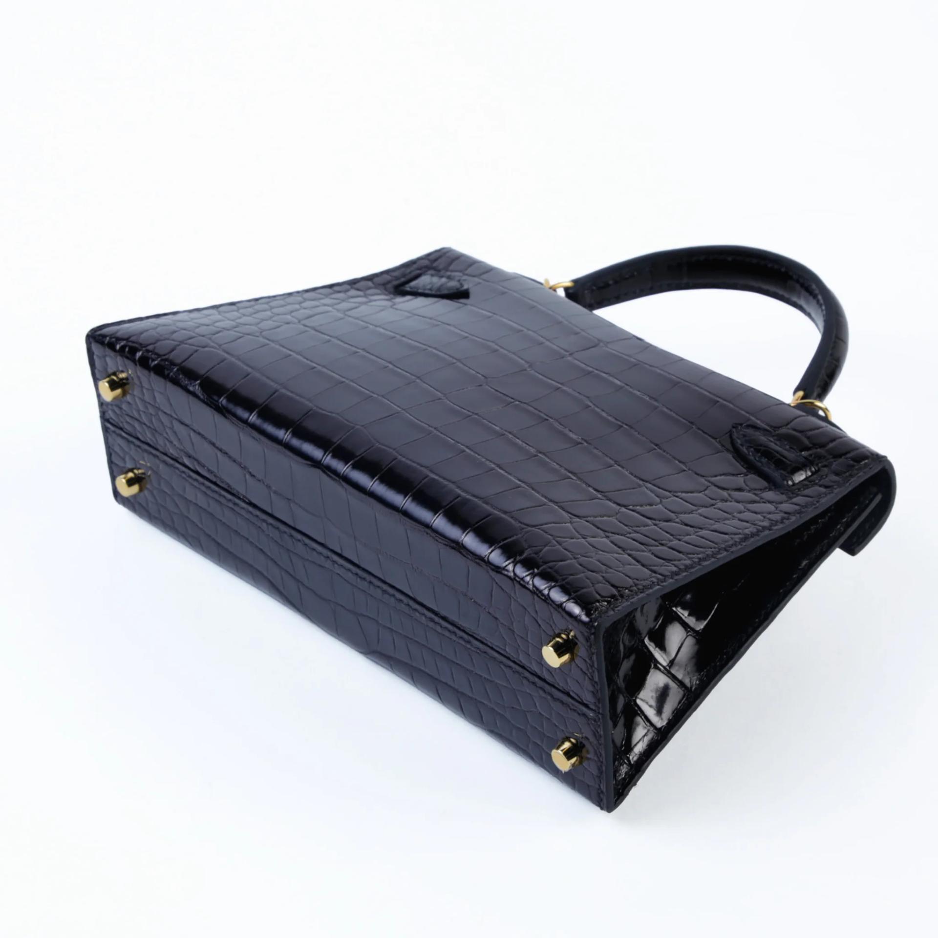 Unused ( Rank NS ) HERMÈS Mini Kelly II Noir (89) Shiny Alligator Gold hardware K (2025) - 7
