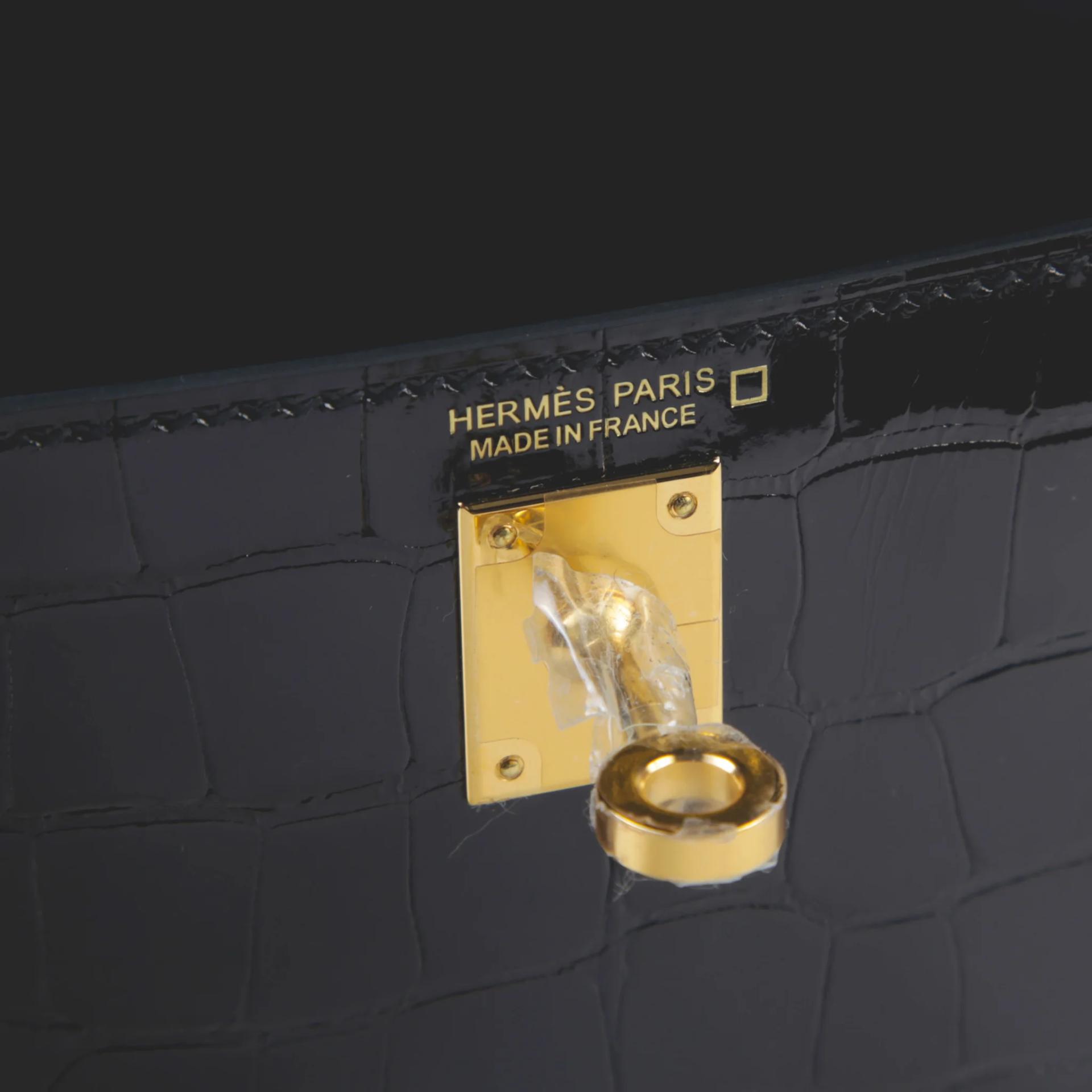 Unused ( Rank NS ) HERMÈS Mini Kelly II Noir (89) Shiny Alligator Gold hardware K (2025) - 9