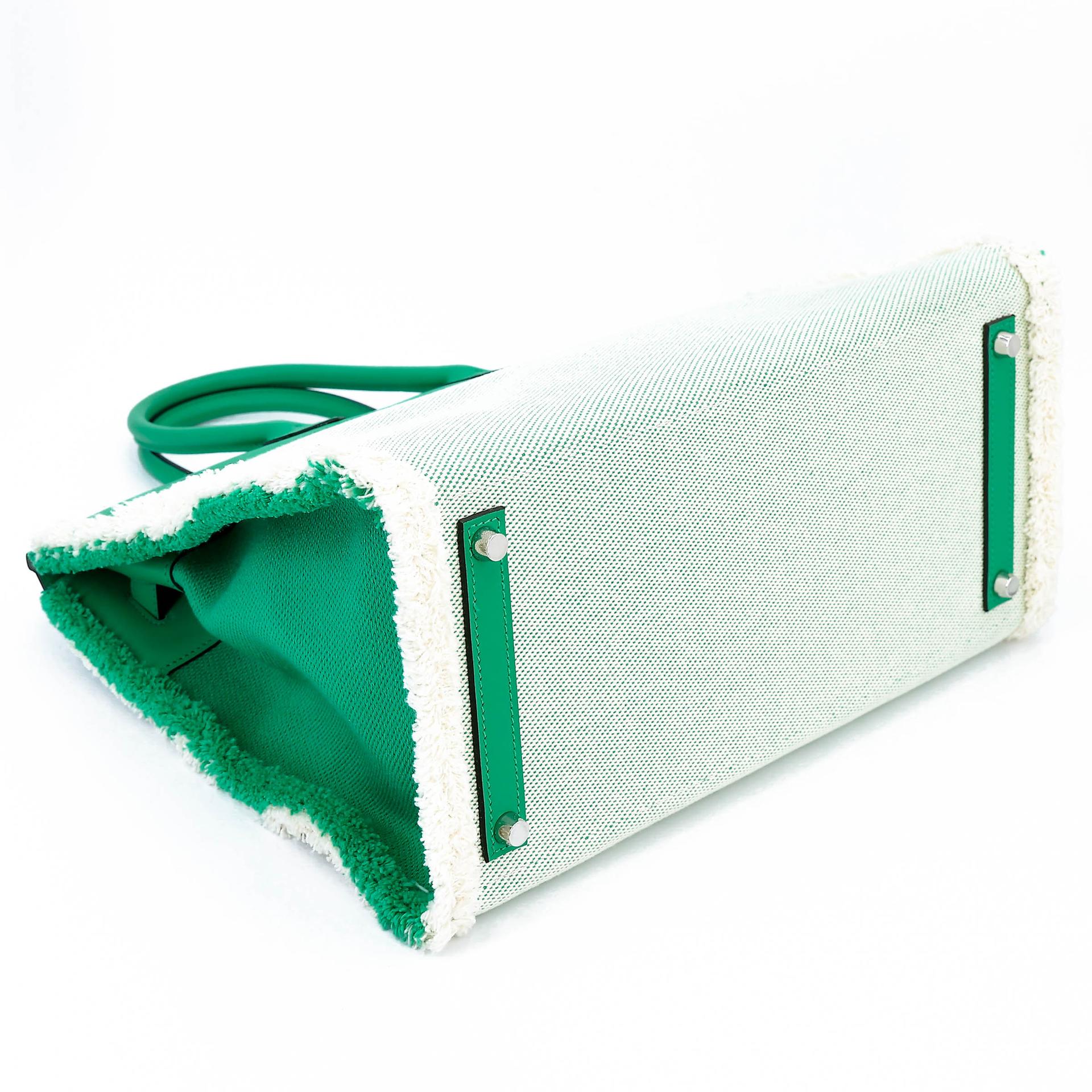 Excellent ( Rank SA ) HERMÈS Limited Edition Birkin 35 Fray Fray Menthe (6W) Swift Canvas Palladium hardware Z (2021) - 7