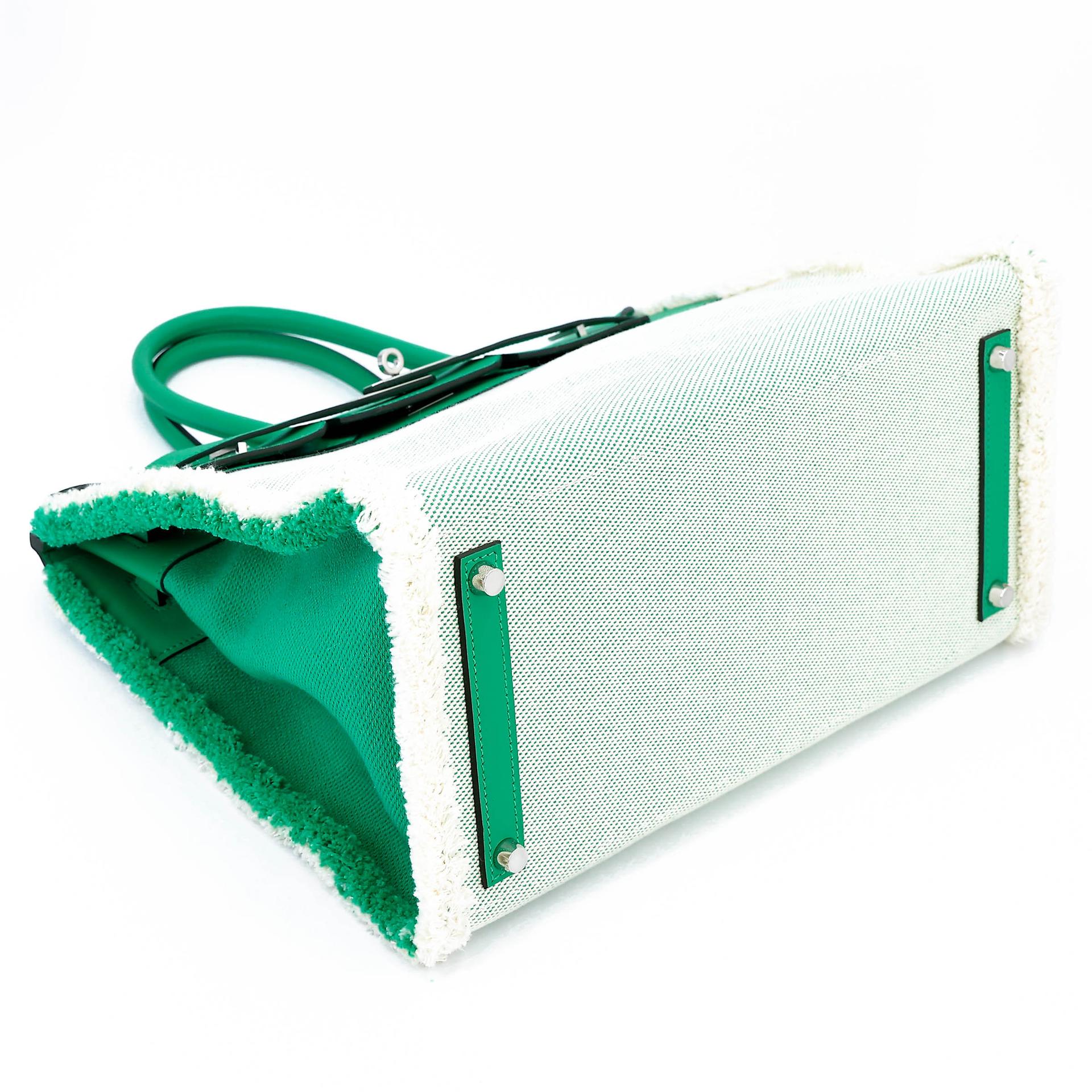 Excellent ( Rank SA ) HERMÈS Limited Edition Birkin 35 Fray Fray Menthe (6W) Swift Canvas Palladium hardware Z (2021) - 5