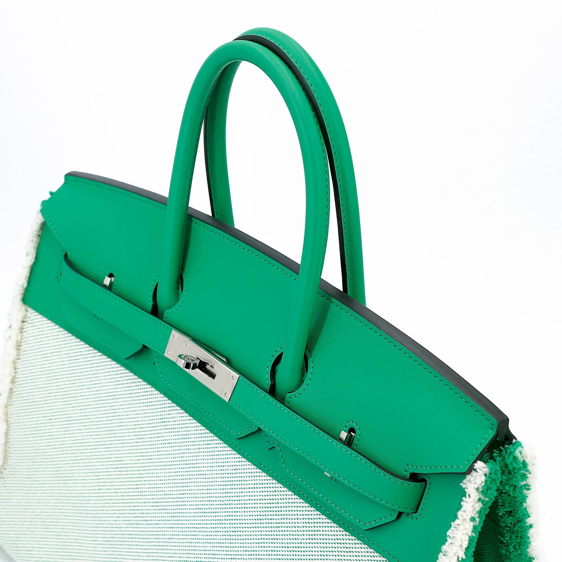 Excellent ( Rank SA ) HERMÈS Limited Edition Birkin 35 Fray Fray Menthe (6W) Swift Canvas Palladium hardware Z (2021) - 3